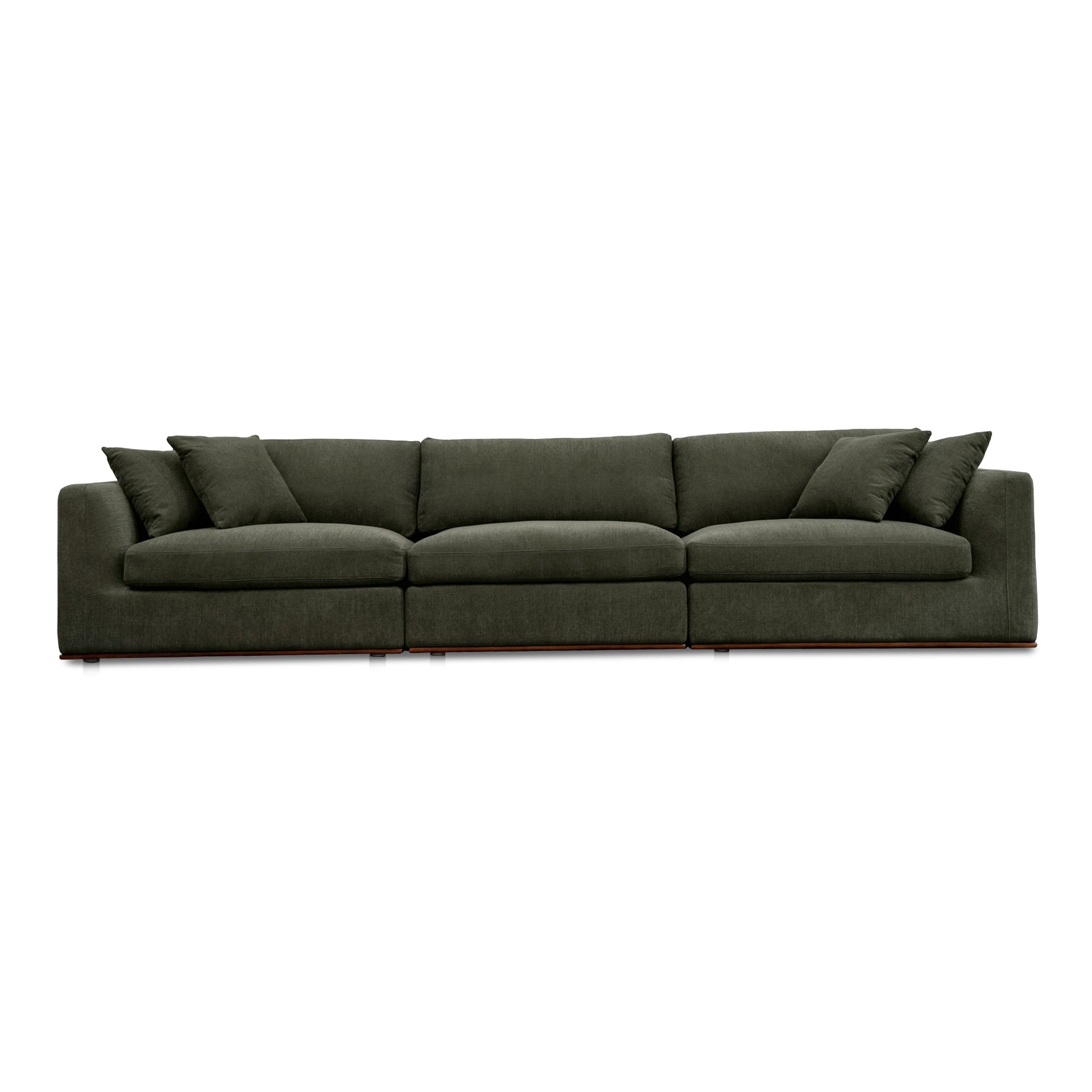 Rio Modular Sofa, Feather-Fiber Cushions, Removable Cushions, Rubber Wood Base, Deep Green