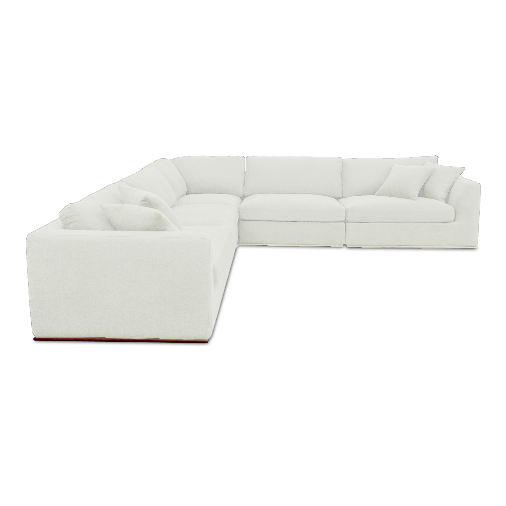 Rio Classic L Modular Sectional Sofa, Feather-Fiber Cushions, Rubber Wood Base, 5-Piece Set, Off-White