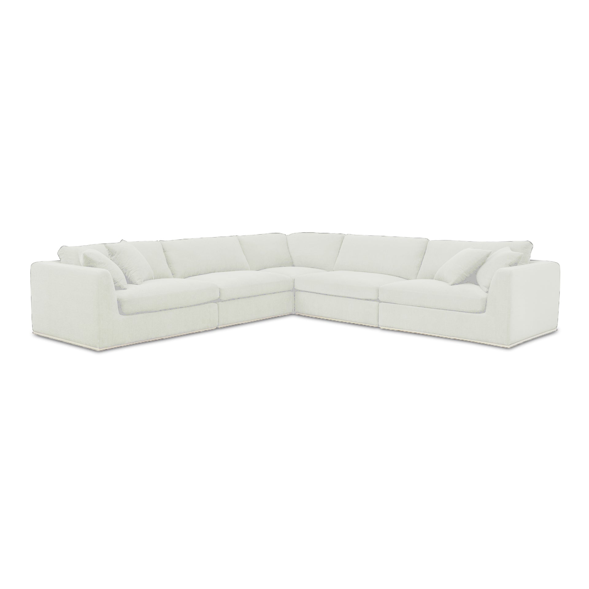 Rio Classic L Modular Sectional Sofa, Feather-Fiber Cushions, Rubber Wood Base, 5-Piece Set, Off-White
