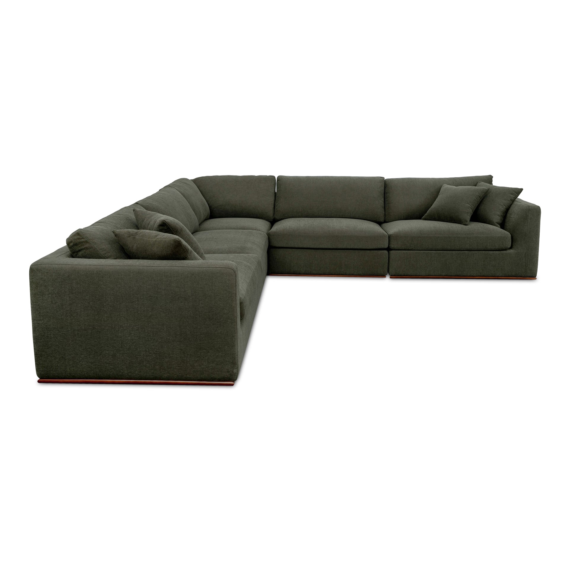 Rio Classic L Modular Sectional Sofa, Feather-Fiber Cushions, Rubber Wood Base, 5-Piece Set, Deep Green