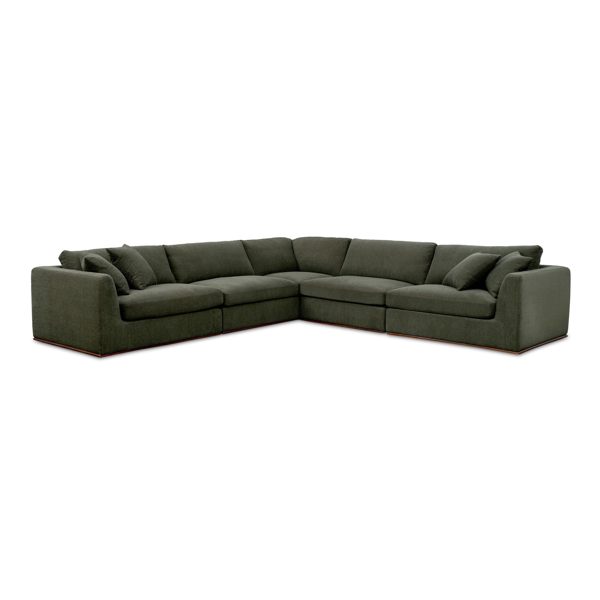 Rio Classic L Modular Sectional Sofa, Feather-Fiber Cushions, Rubber Wood Base, 5-Piece Set, Deep Green