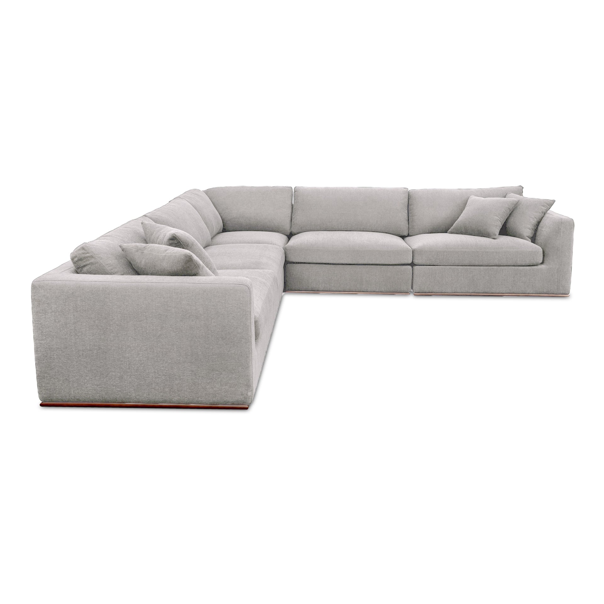Rio Classic L Modular Sectional, Feather-Fiber Cushions, Rubber Wood Base, 5-Piece Set, Flecked Grey