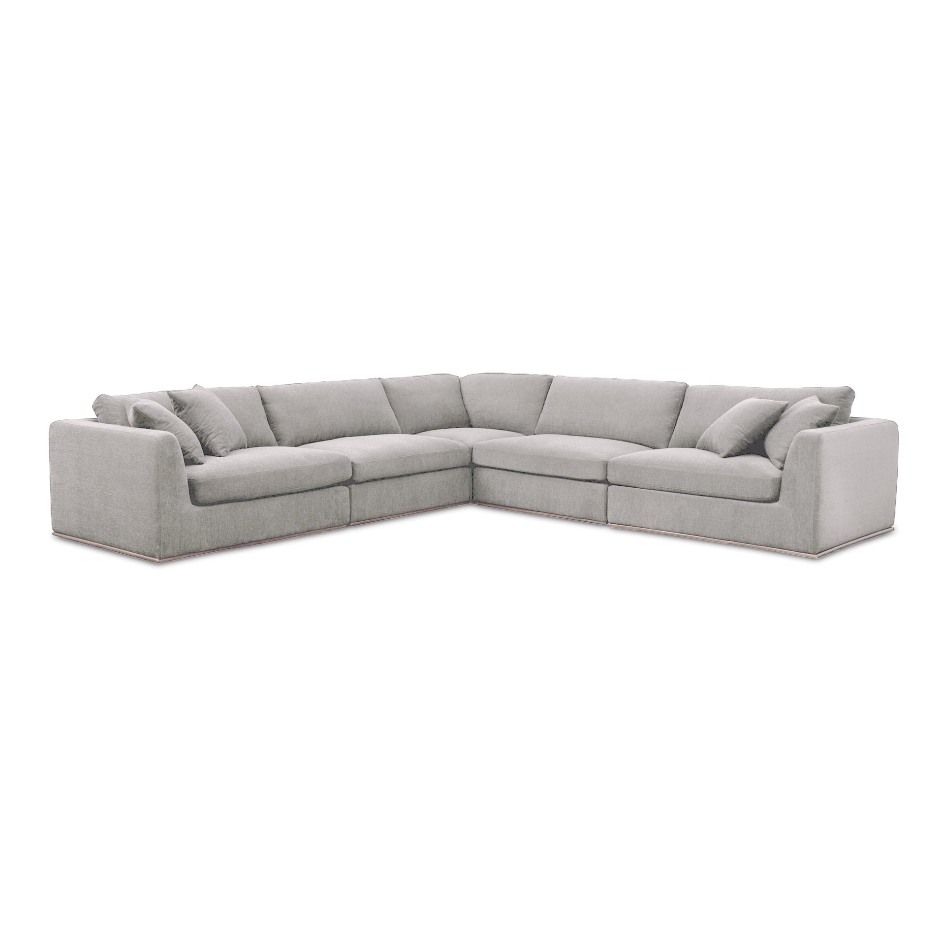Rio Classic L Modular Sectional, Feather-Fiber Cushions, Rubber Wood Base, 5-Piece Set, Flecked Grey