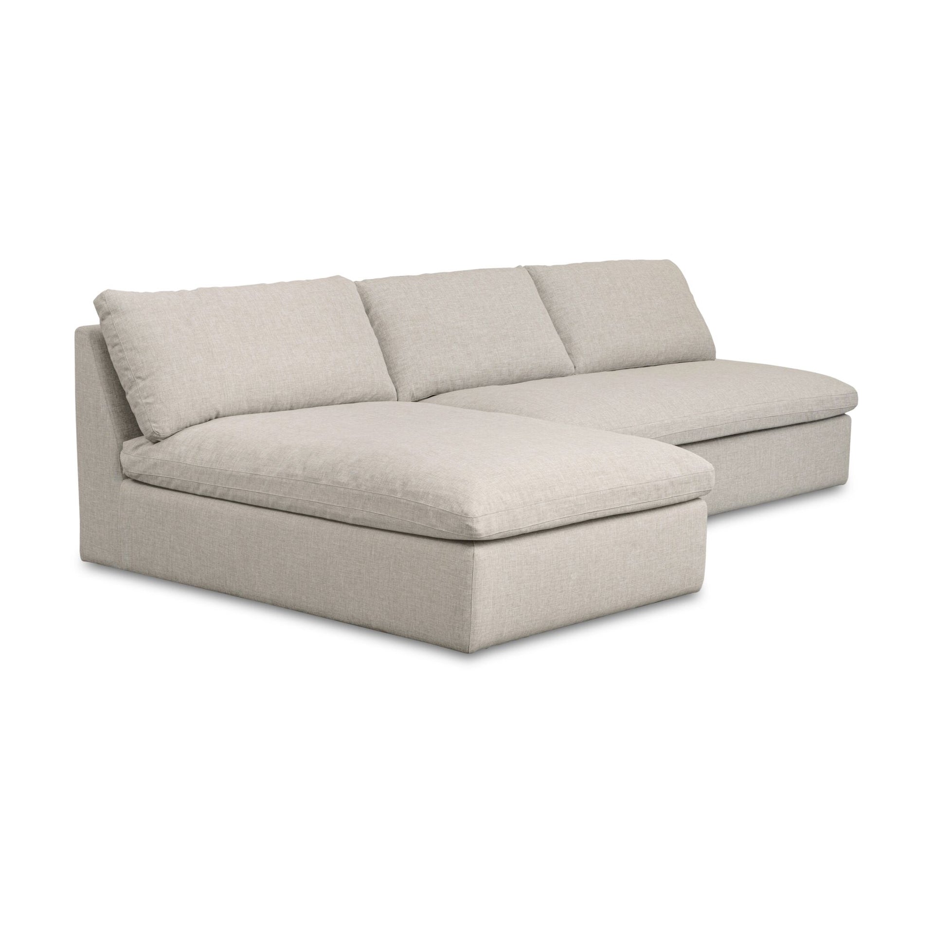Odessa Outdoor Modular Sectional, 2-Piece Set, Weather-Resistant Performance Fabric, Speckled Design, Quick-Dry Foam, Aluminum Frame, Light Grey