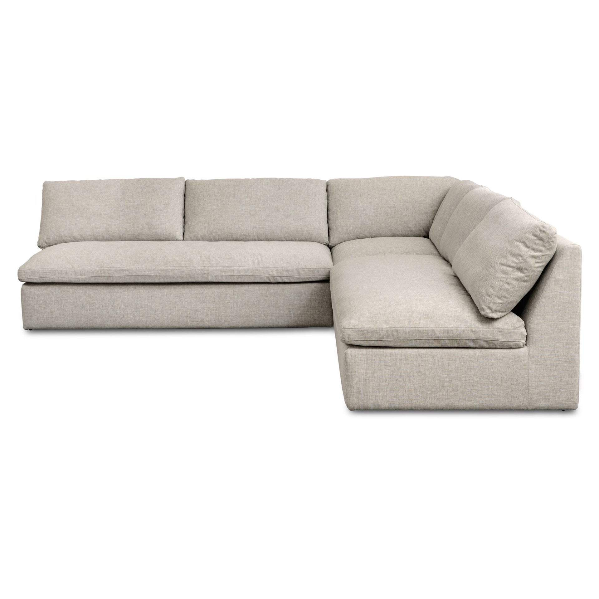 Odessa Outdoor Modular Sectional, 3-Piece Set, Weather-Resistant Performance Fabric, Speckled Design, Quick-Dry Foam, Aluminum Frame, Light Grey