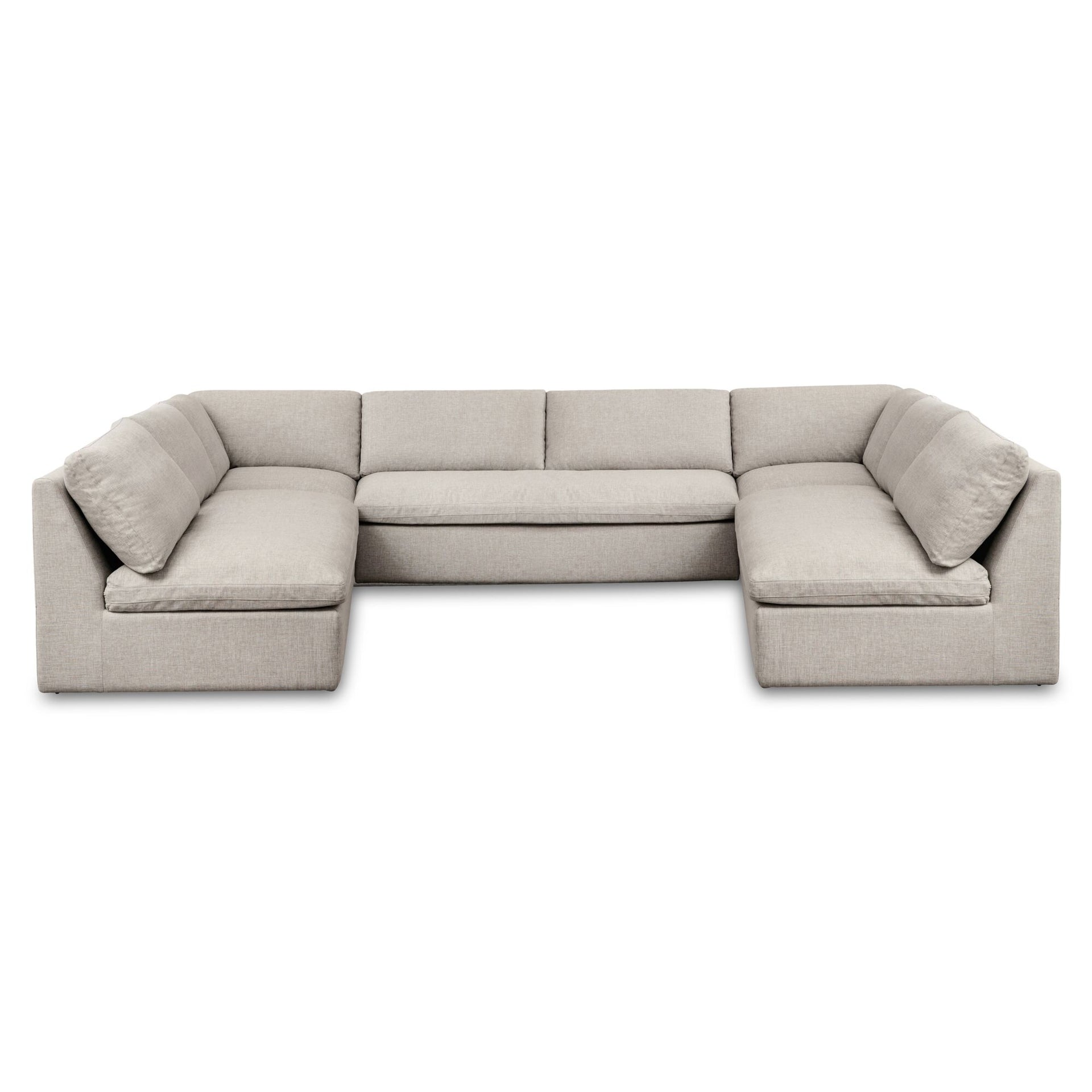 Odessa Outdoor Modular Sectional, 5-Piece Set, Weather-Resistant Performance Fabric, Speckled Design, Quick-Dry Foam, Aluminum Frame, Light Grey