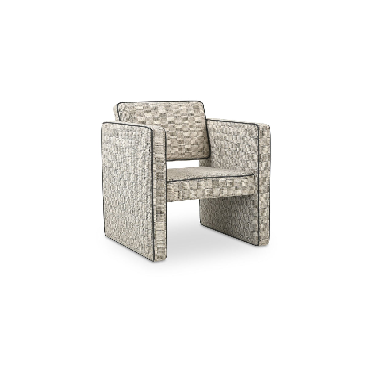 Conrad Accent Chair, Leather Piping, Beige Weave