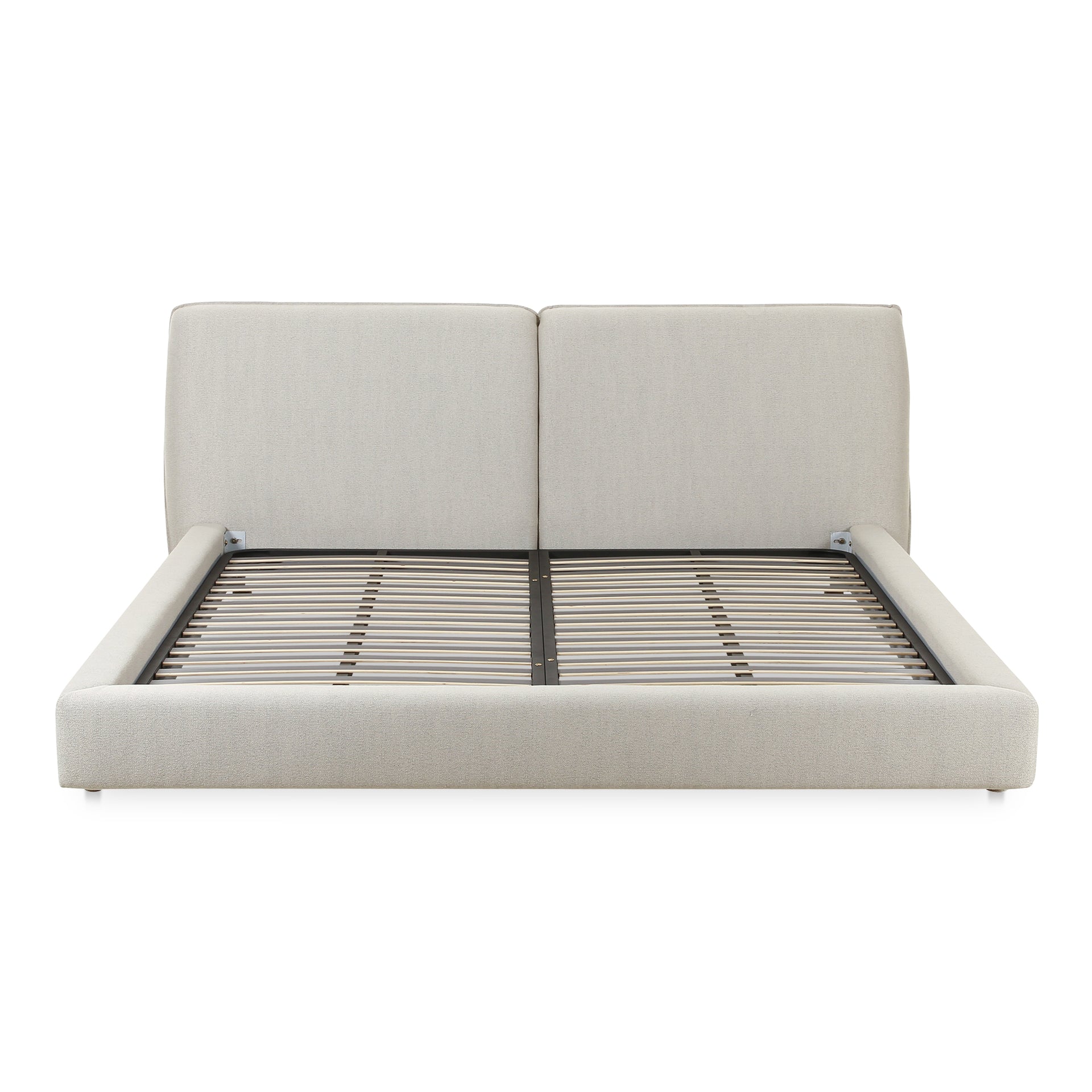 Winston Queen Bed Frame, Polyester & Linen Blend Upholstery, Wood Frame, Floating Base, Supportive Slats, No Box Spring Required, Light Grey