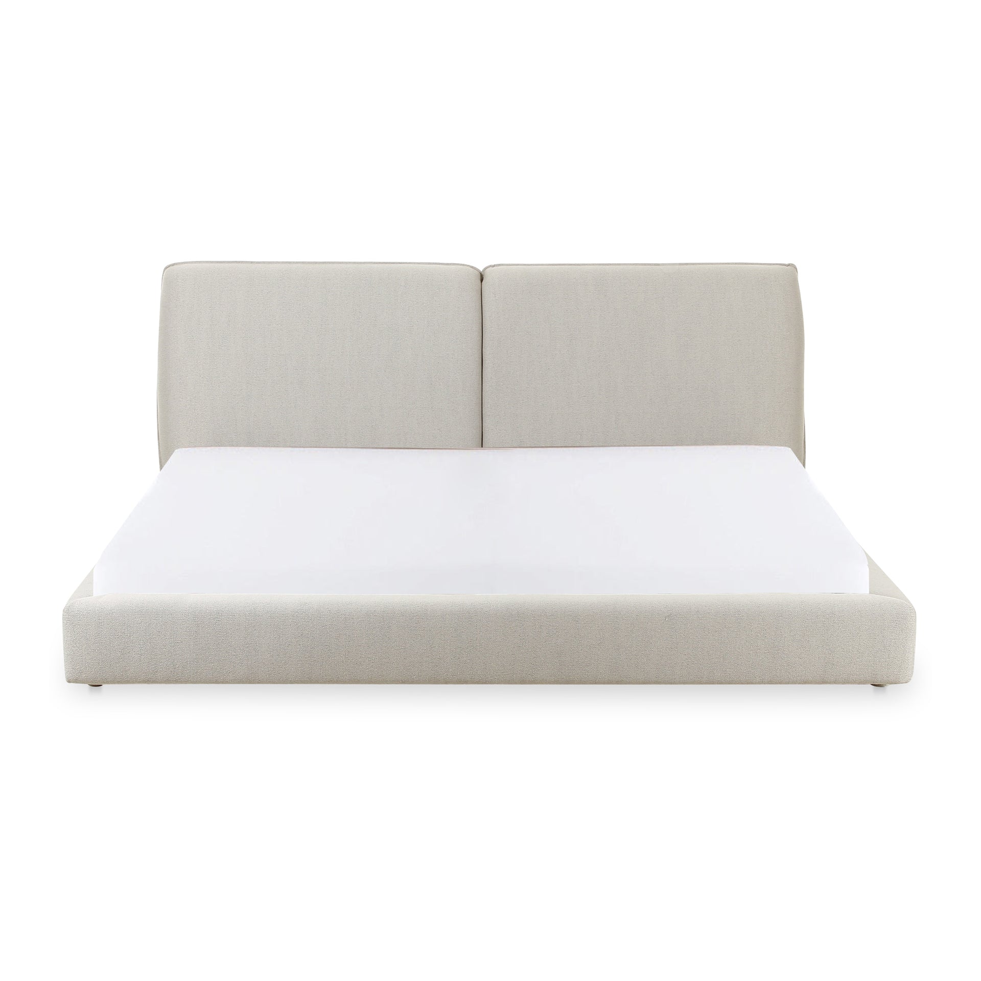 Winston Queen Bed Frame, Polyester & Linen Blend Upholstery, Wood Frame, Floating Base, Supportive Slats, No Box Spring Required, Light Grey