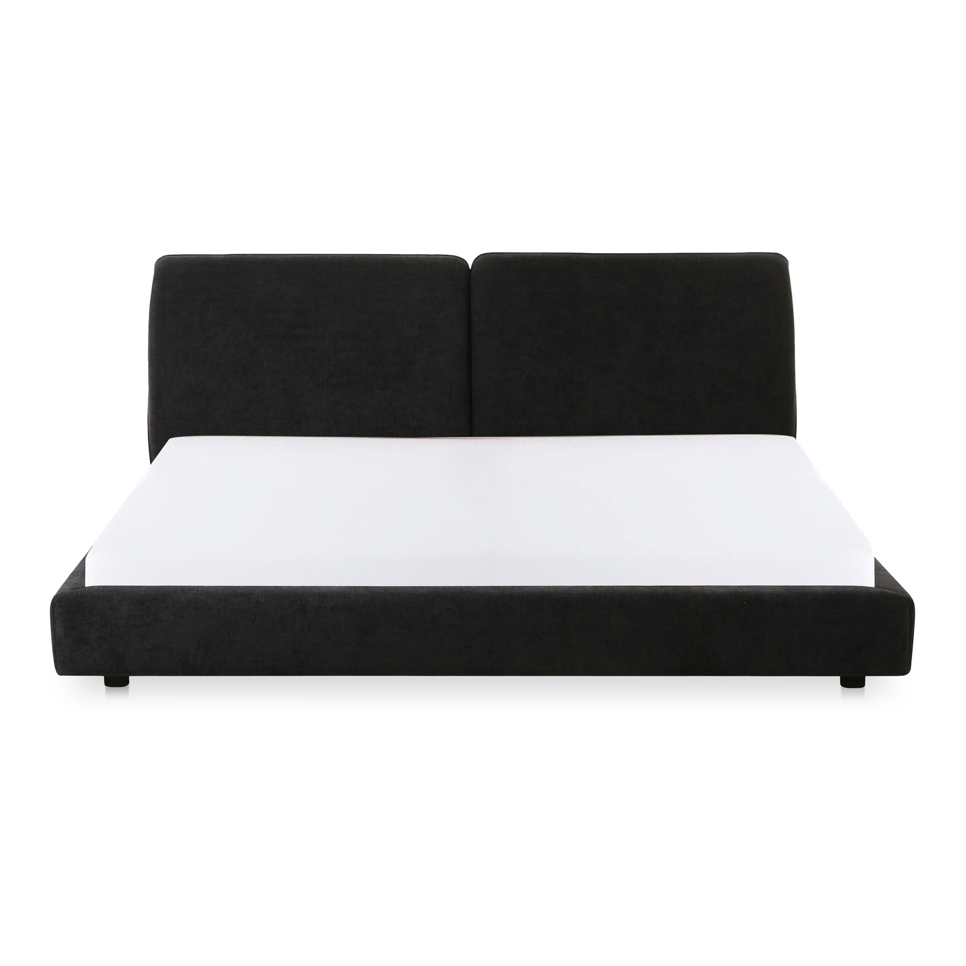 Winston King Bed Frame, Polyester & Linen Blend Upholstery, Wood Frame, Supportive Slats, No Box Spring Required, Heather Black