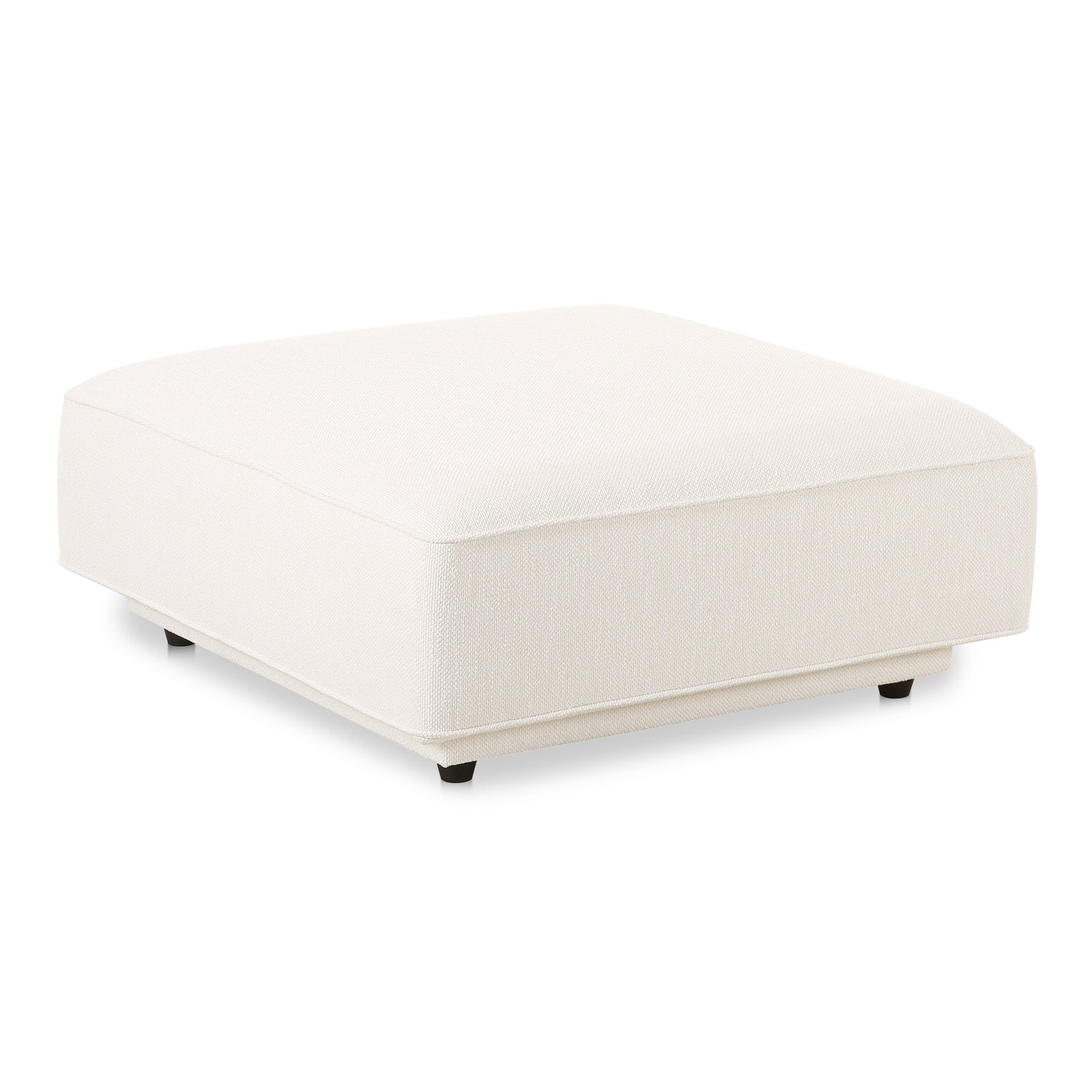 Thavrin Ottoman, Textured Fabric Upholstery, Sustainable Recycled Fabric, Foam & Fiber Cushion, White