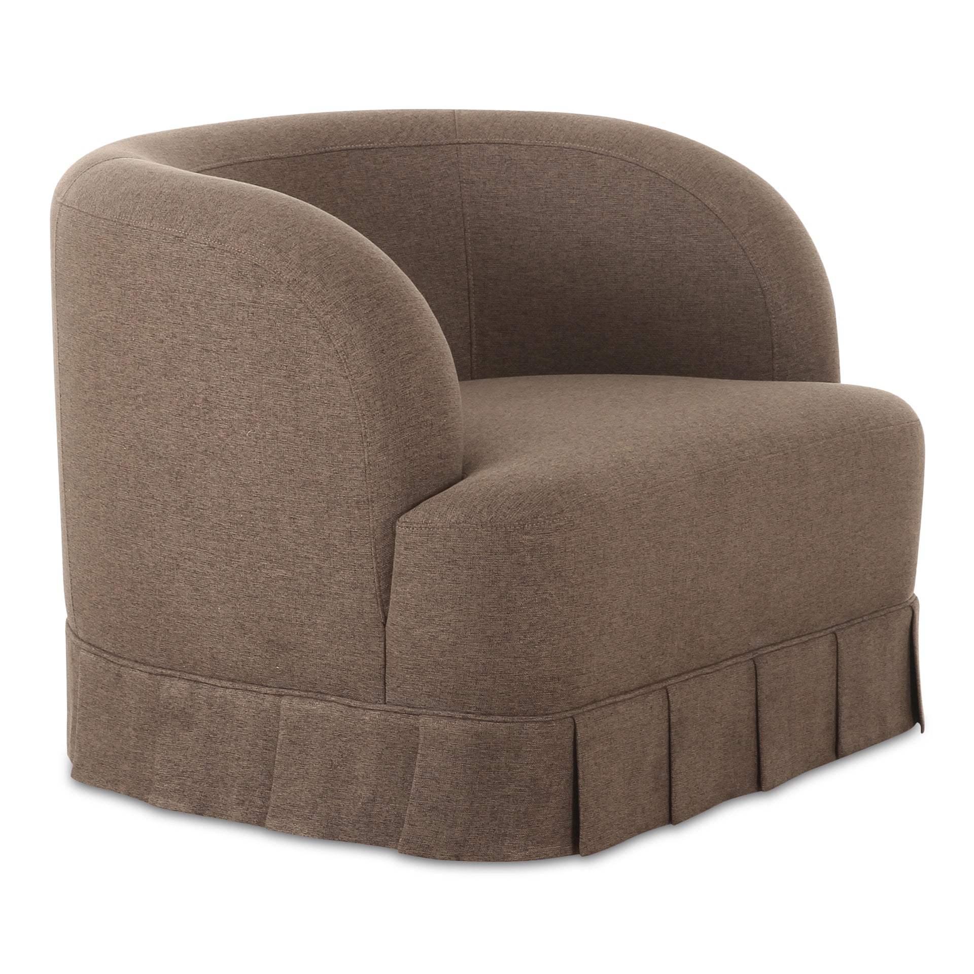 Lenora Swivel Chair, Upholstered in Oeko-Tex Certified Polyester, Pleated Tennis Skirt Base, Warm Brown
