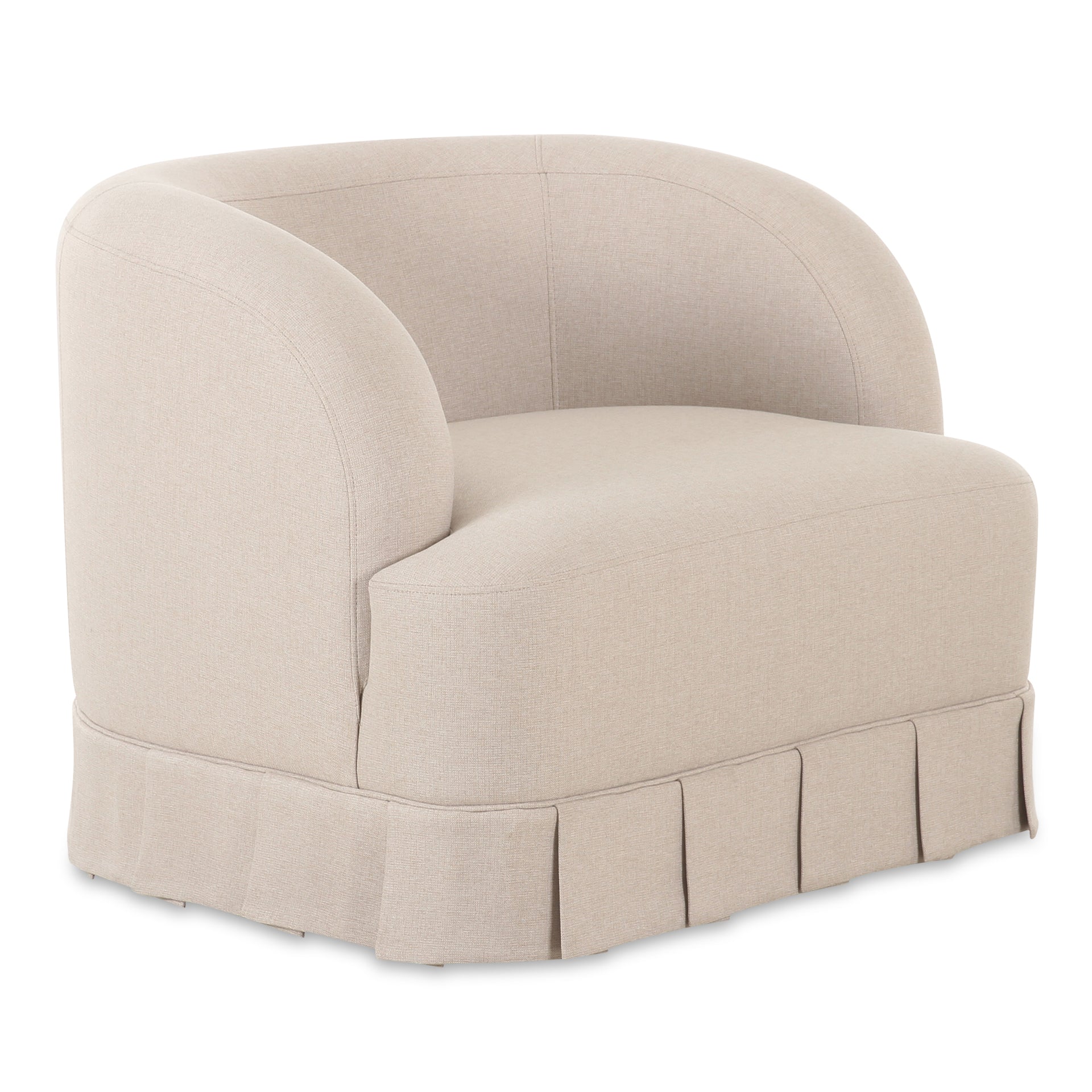 Lenora Swivel Chair, Upholstered in Oeko-Tex Certified Polyester, Pleated Tennis Skirt Base, Beige