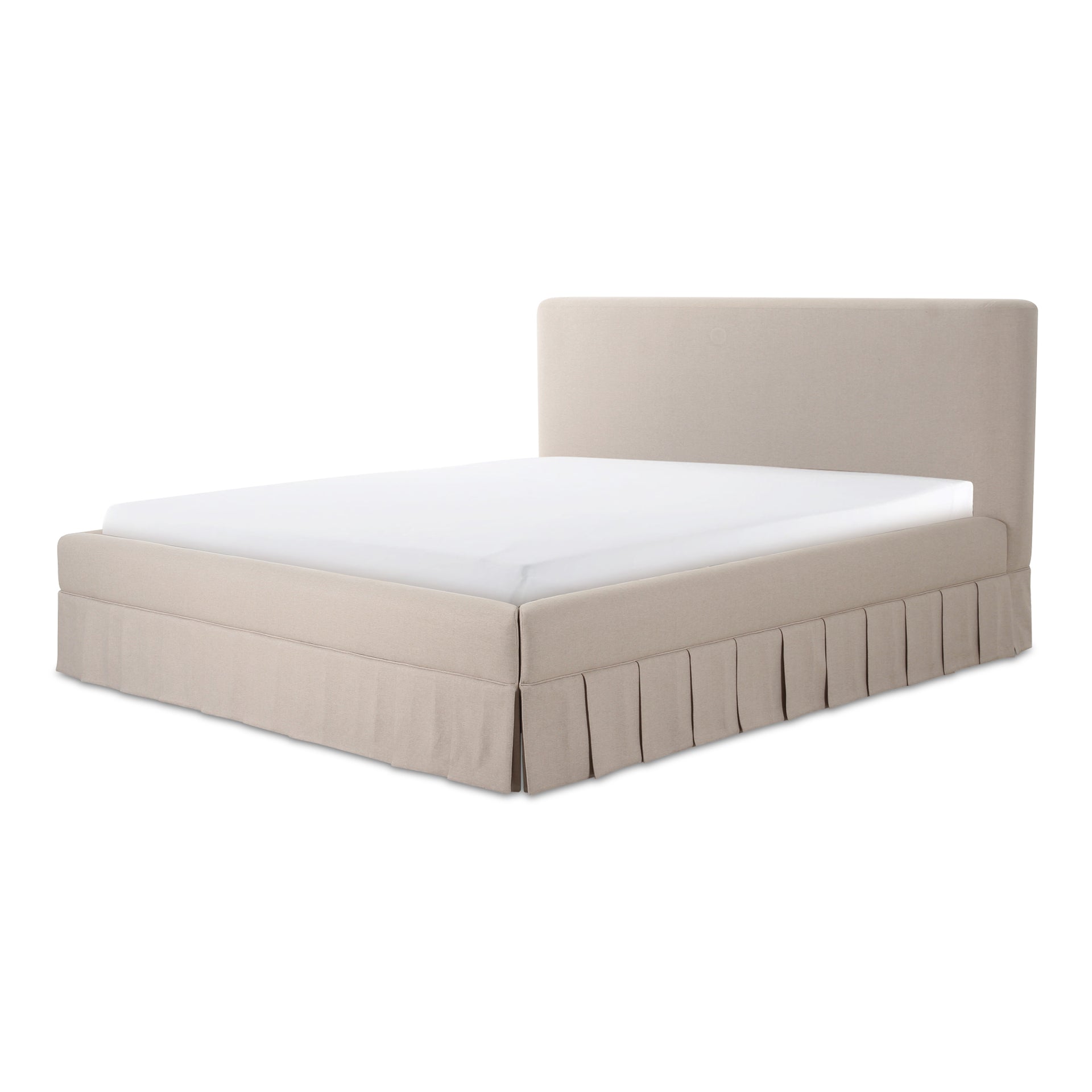Lenora Maren Queen Bed, Pleated Skirt Base, OEKO-TEX Polyester Upholstery, No Box Spring Required, Beige