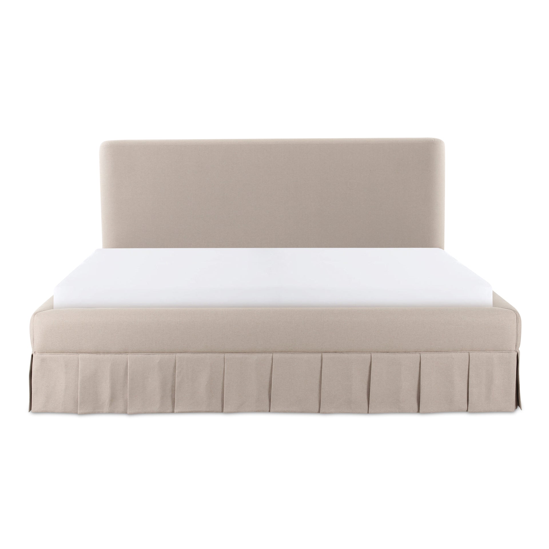 Lenora Maren Queen Bed, Pleated Skirt Base, OEKO-TEX Polyester Upholstery, No Box Spring Required, Beige
