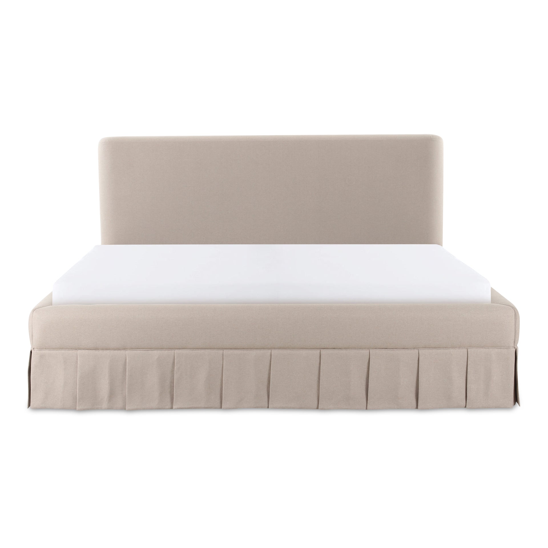 Lenora Maren King Bed, Pleated Skirt Base, OEKO-TEX Polyester Upholstery, No Box Spring Required, Beige