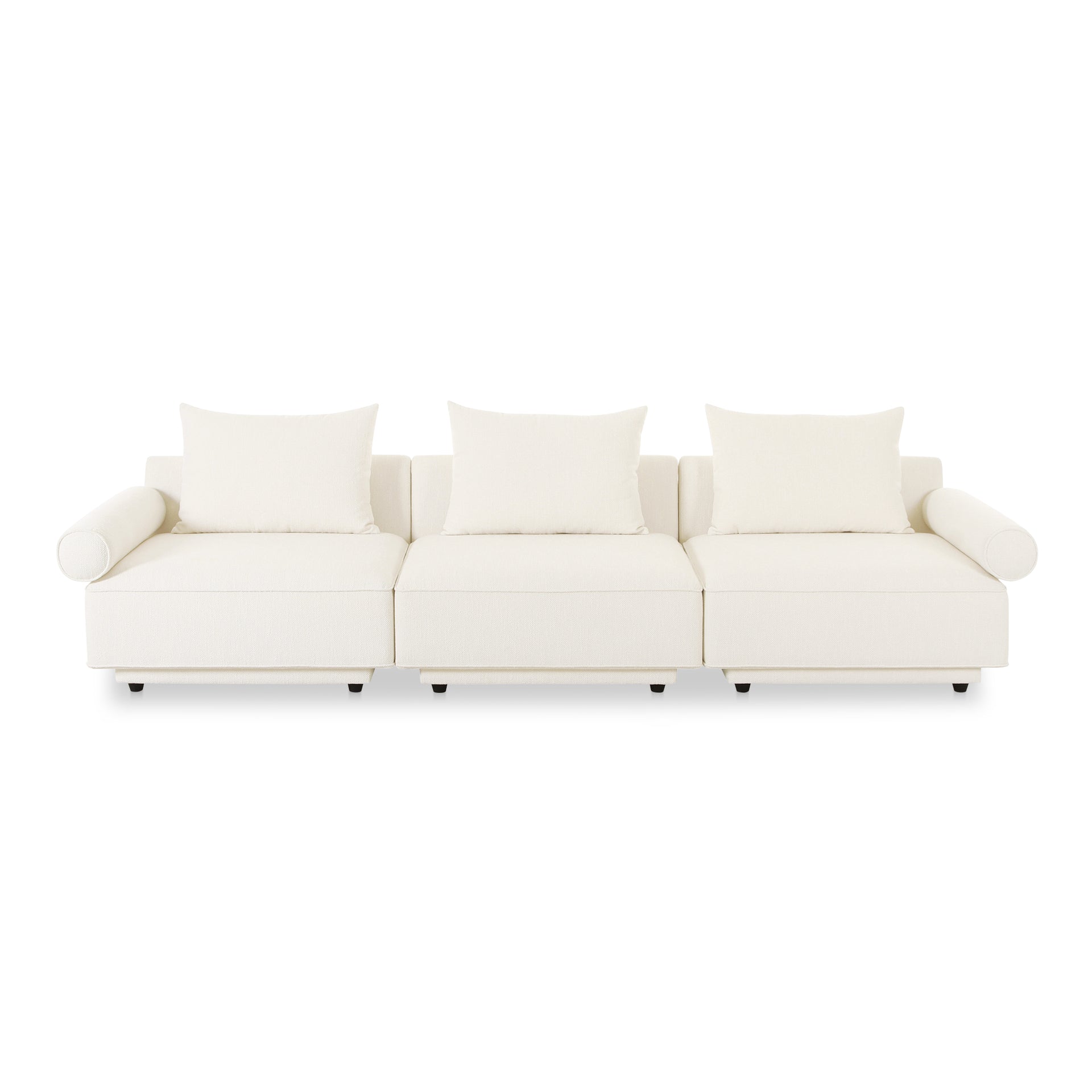 Thavrin Modular Sectional Sofa, Upholstered Recycled Polyester Fabric, Plywood Frame, Foam and Fiber Cushions, White