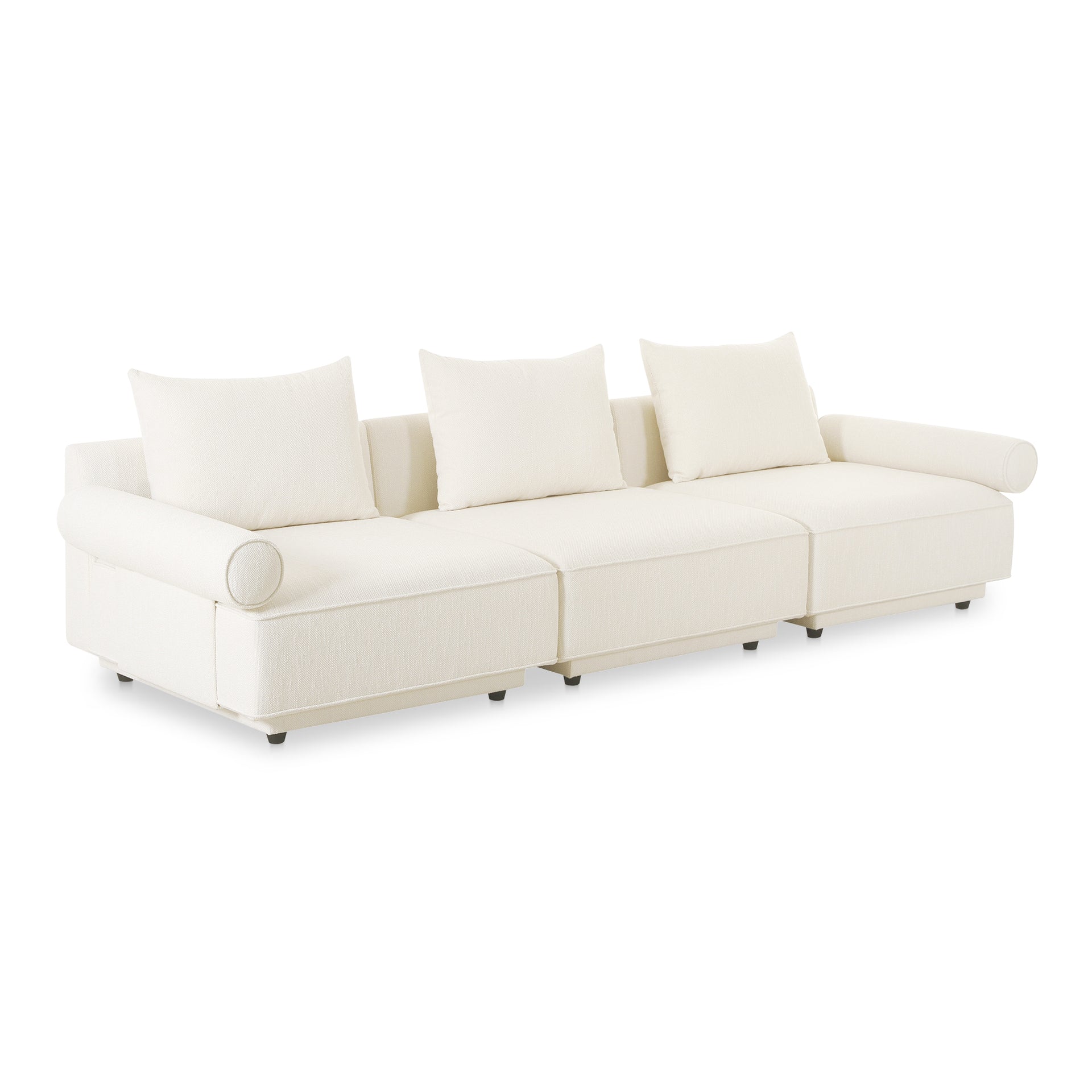 Thavrin Modular Sectional Sofa, Upholstered Recycled Polyester Fabric, Plywood Frame, Foam and Fiber Cushions, White
