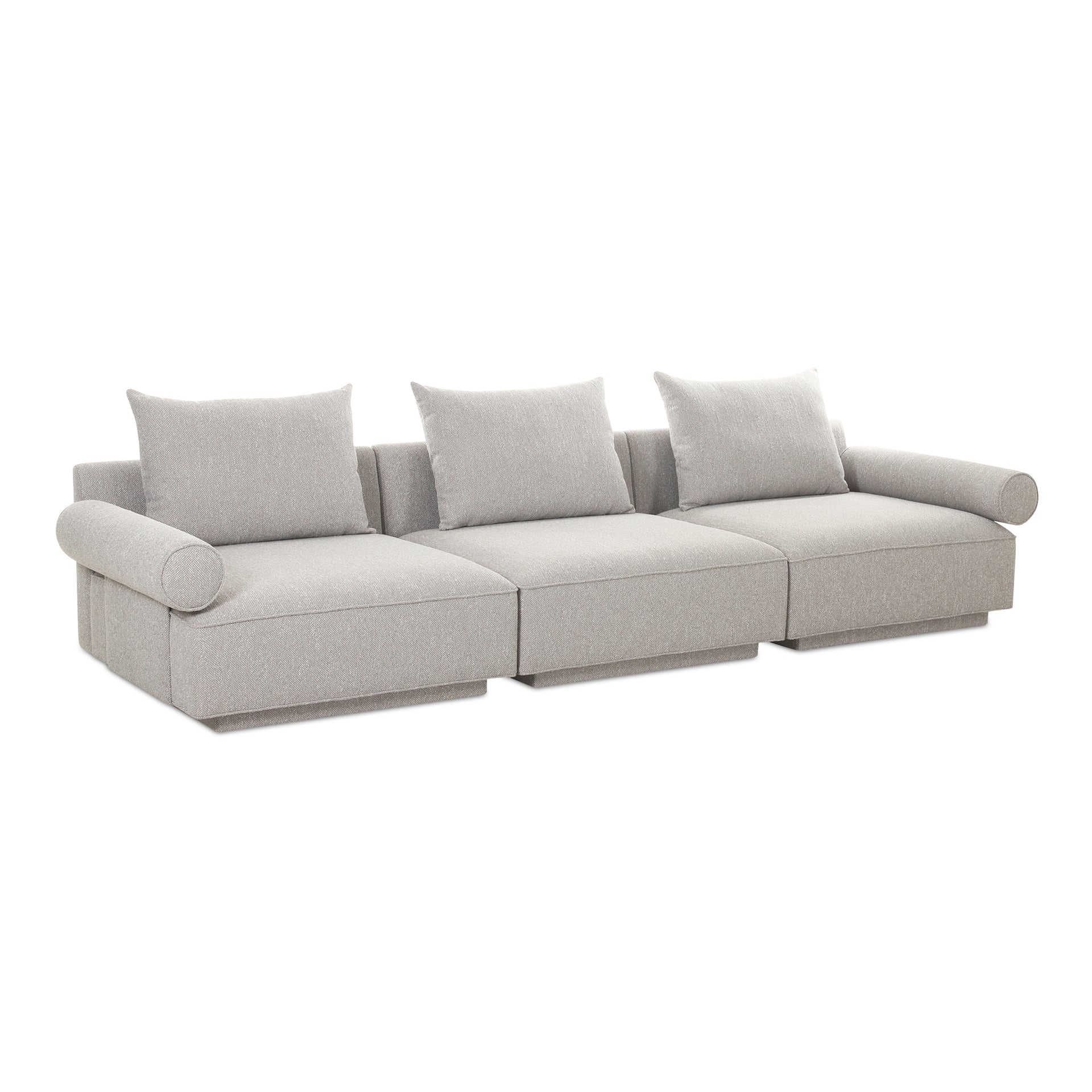 Thavrin Modular Sofa, Textured Fabric Upholstery with Removable Cushions, Seats 3, Light Grey