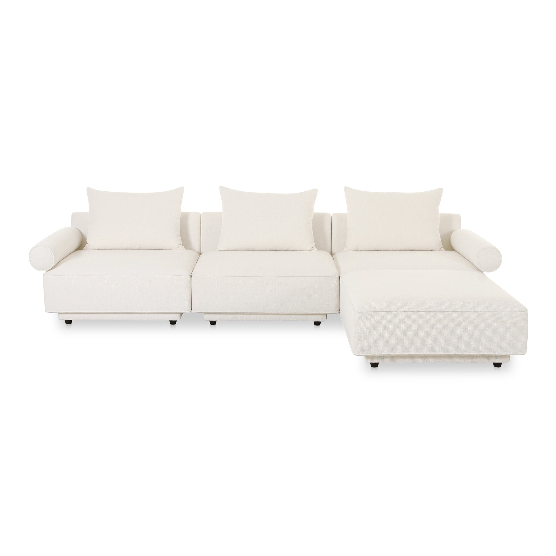Thavrin Lounge Modular Sectional, Upholstered Recycled Polyester Fabric, Plywood Frame, Foam and Fiber Cushions, White