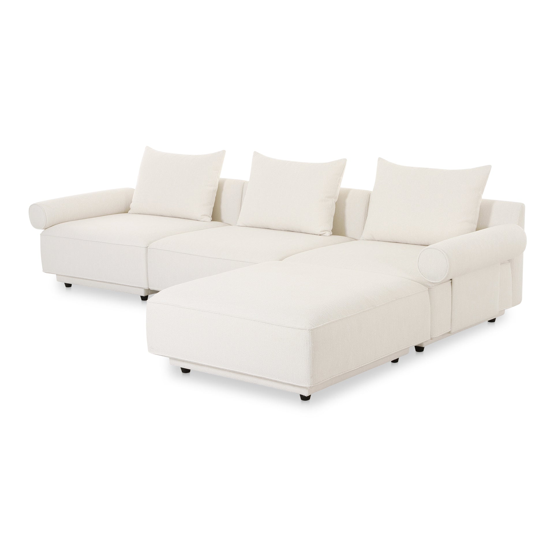 Thavrin Lounge Modular Sectional, Upholstered Recycled Polyester Fabric, Plywood Frame, Foam and Fiber Cushions, White
