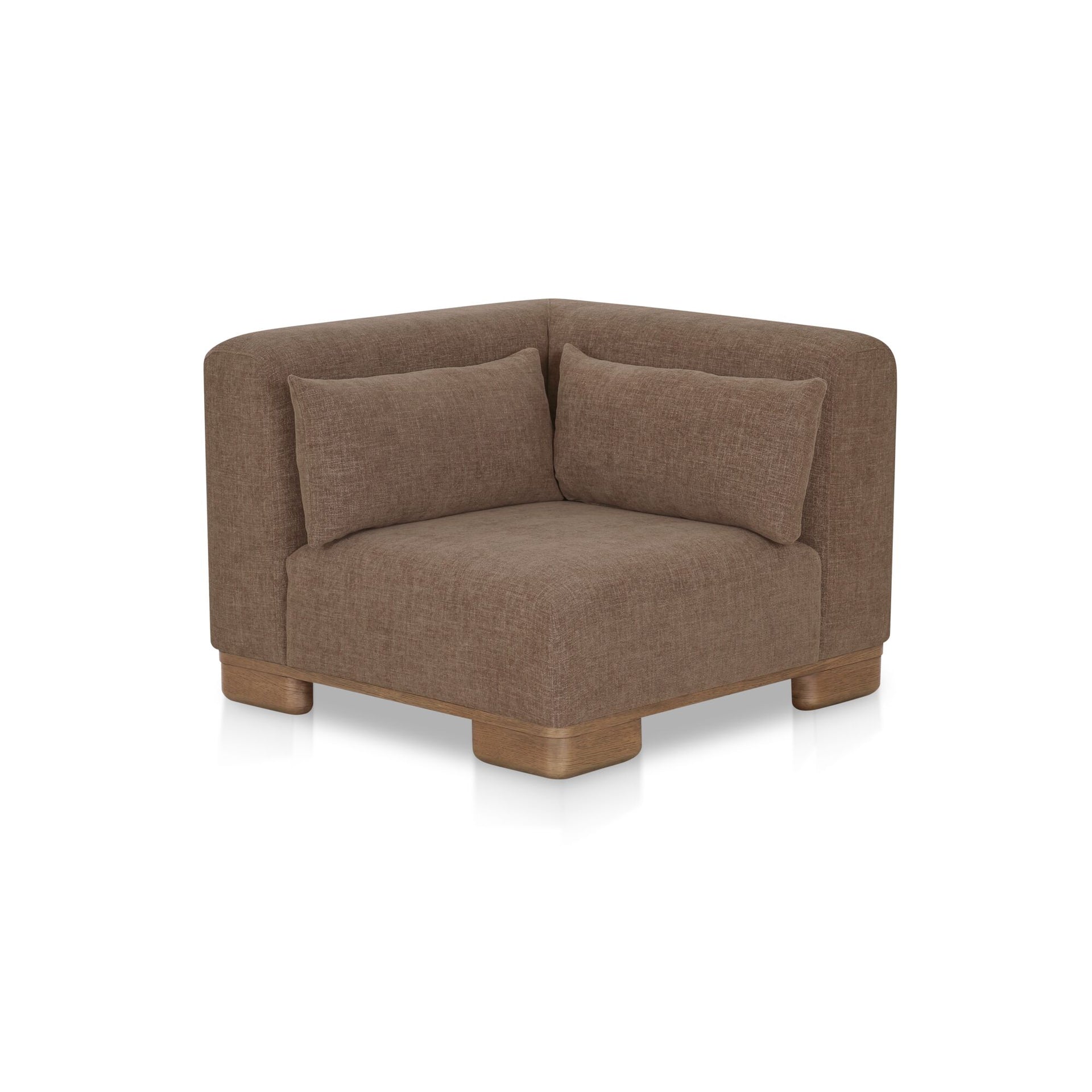 Quinlan Corner Chair, Polyester Upholstery, Oak Veneer Base, Modular Design, Foam Feather Fiber Fill, Dark Brown