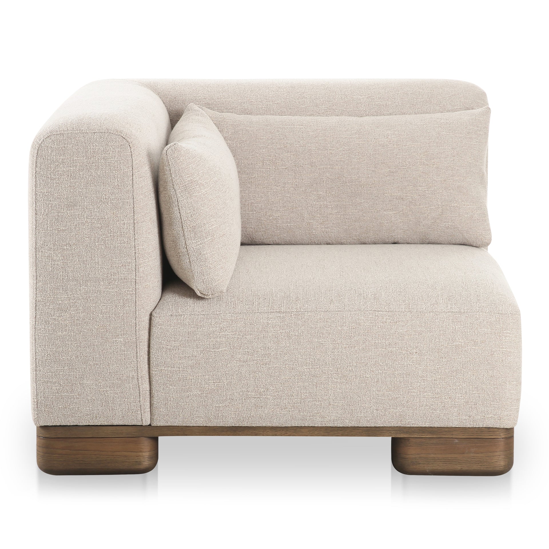 Quinlan Corner Chair, Performance Fabric Upholstery, Oak Veneer Base, Oatmeal Beige