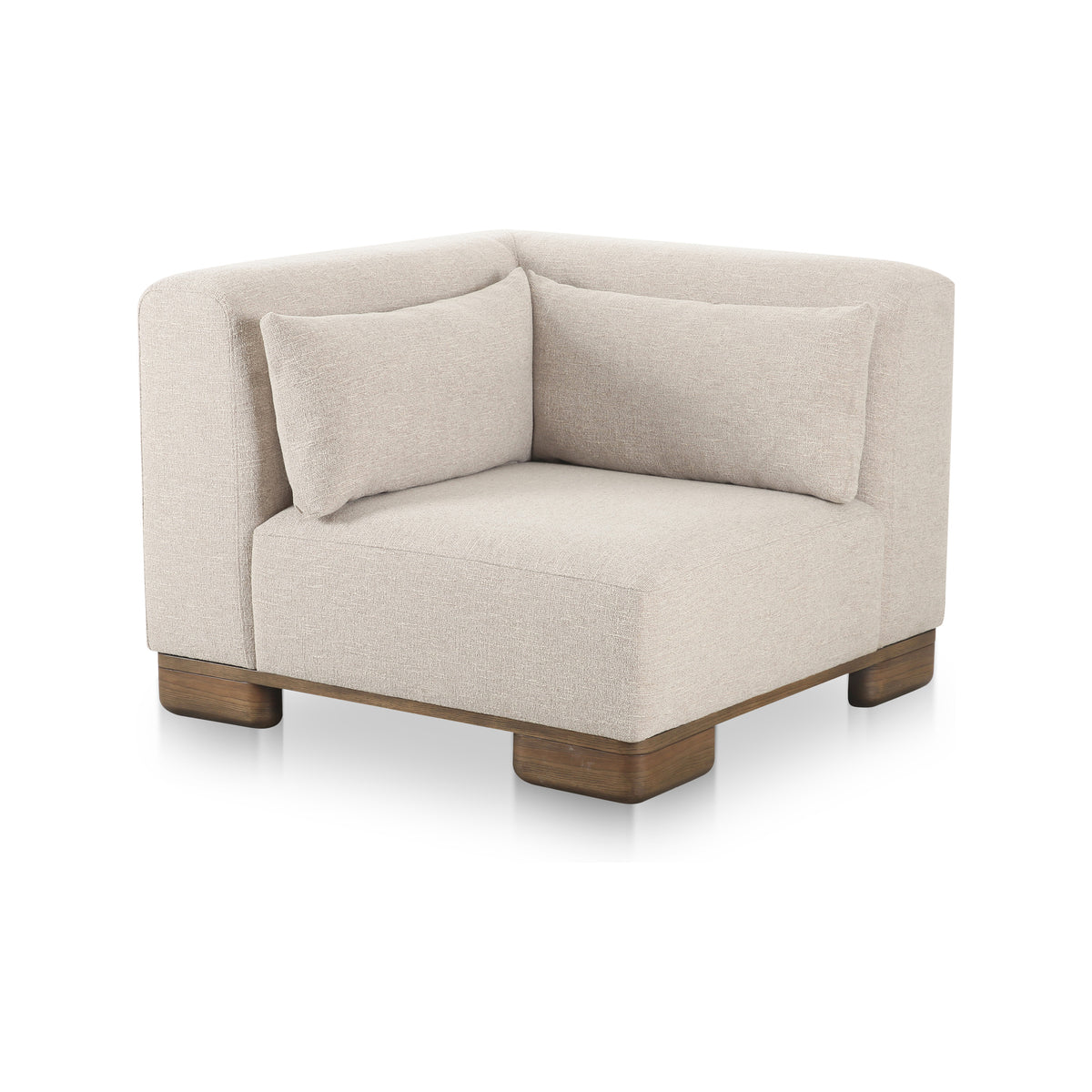 Quinlan Corner Chair, Performance Fabric Upholstery, Oak Veneer Base, Oatmeal Beige