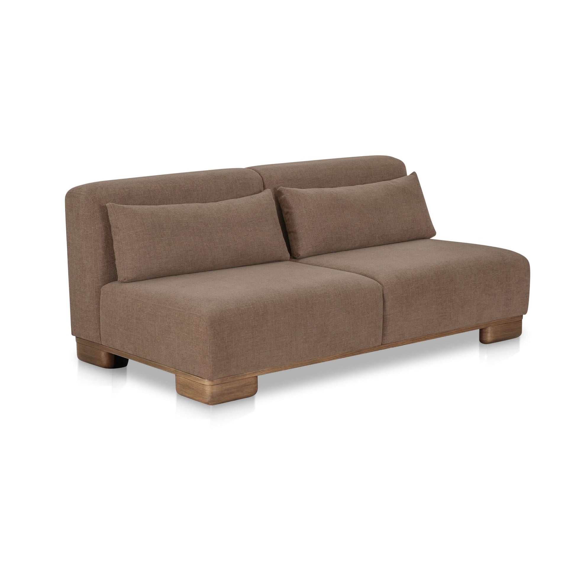 Quinlan Modular Sofa, Polyester Upholstery, Oak Veneer Base, Connectable Design, Foam Feather Fiber Fill, Dark Brown