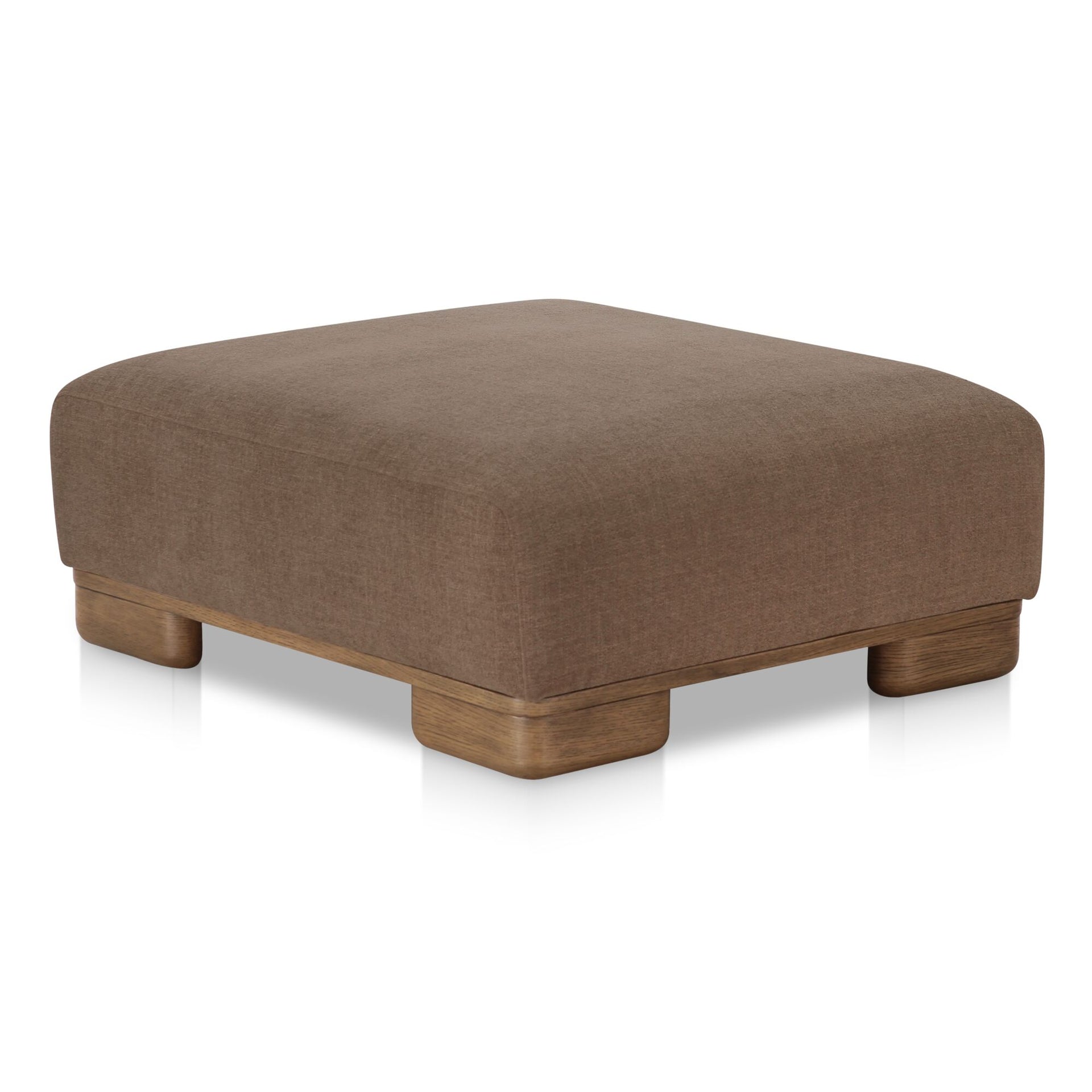 Quinlan Ottoman, Polyester Upholstery, Oak Veneer Base, Modular Component, Foam Feather Fiber Fill, Dark Brown