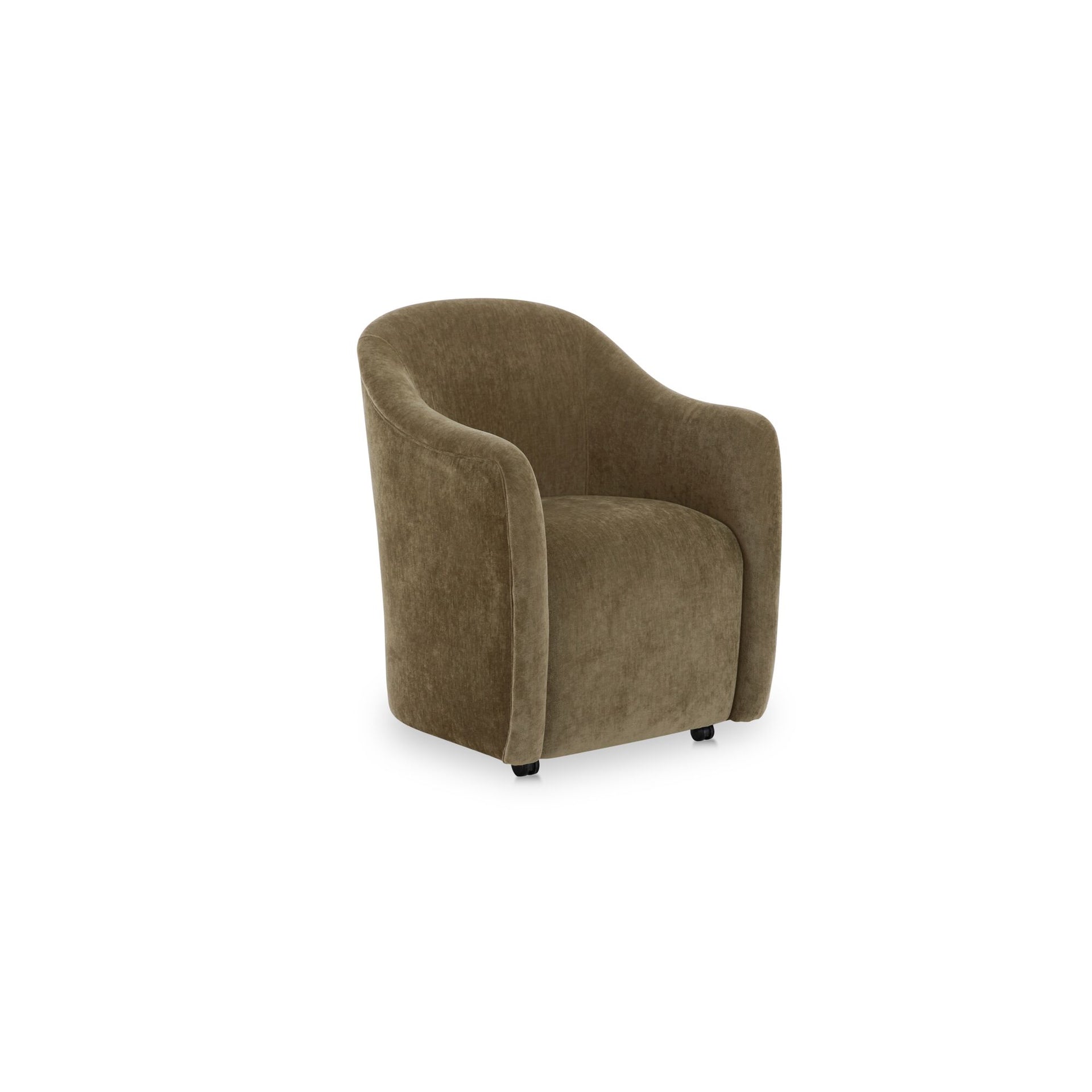 Laken Rolling Dining Chair, Polyester Upholstery, Plywood Frame, Barrel Back, Foam and Fiber Cushion, Green