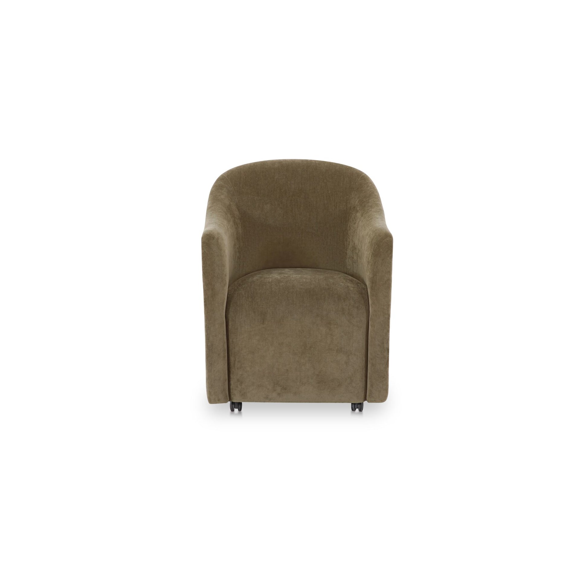 Laken Rolling Dining Chair, Polyester Upholstery, Plywood Frame, Barrel Back, Foam and Fiber Cushion, Green