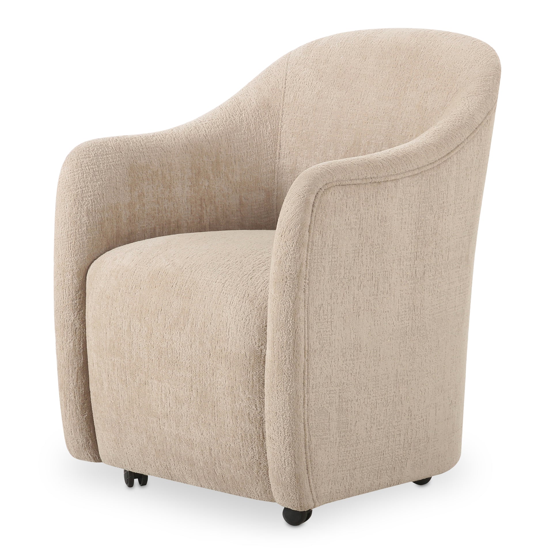 Laken Rolling Dining Chair, Contemporary Polyester Upholstery with Plywood Frame, Beige