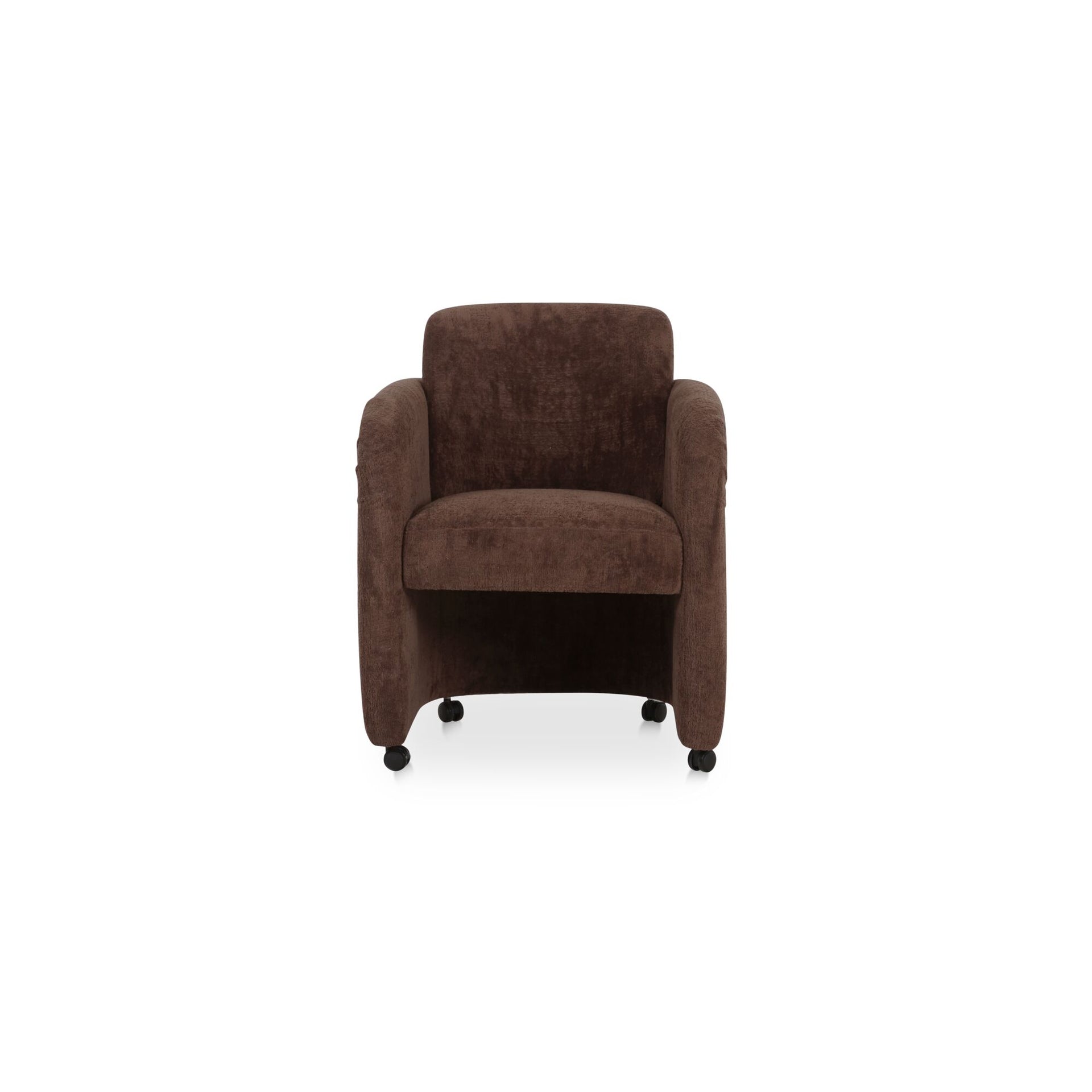 Amara Dining Chair, English Roll with Pleated Details, Polyester Upholstery, Plywood Frame, Dark Brown