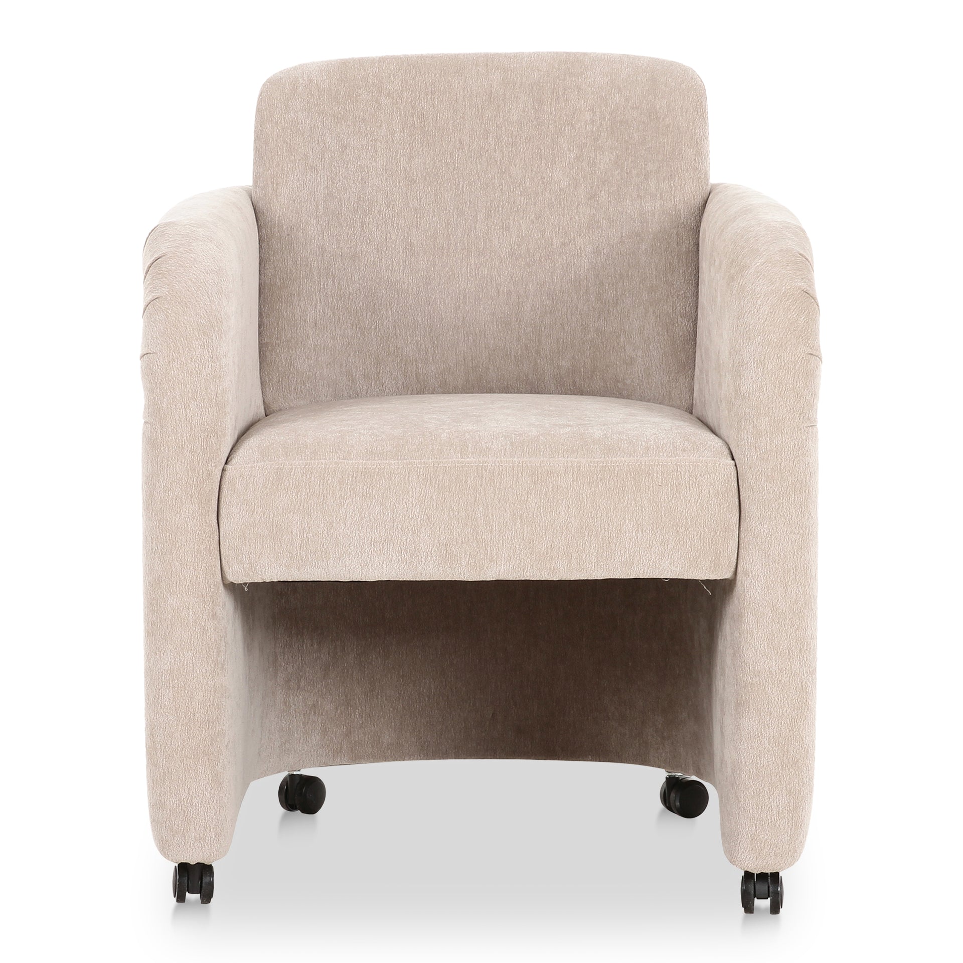Amara Dining Chair, English Roll with Pleated Details, Polyester Upholstery, Plywood Frame, Taupe