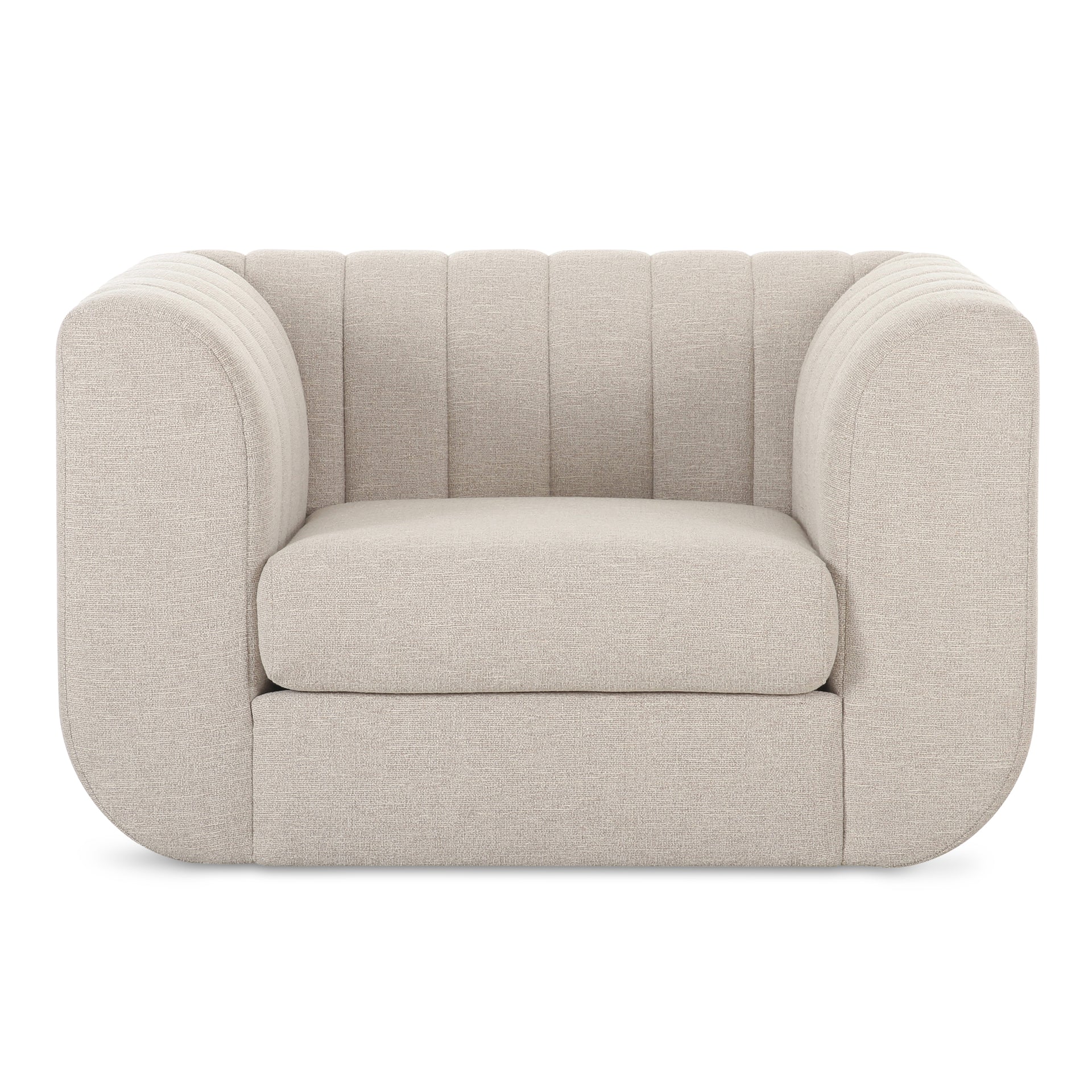 Corbin Lounge Chair, Contemporary Polyester Upholstery, Channel Detailing, Beige