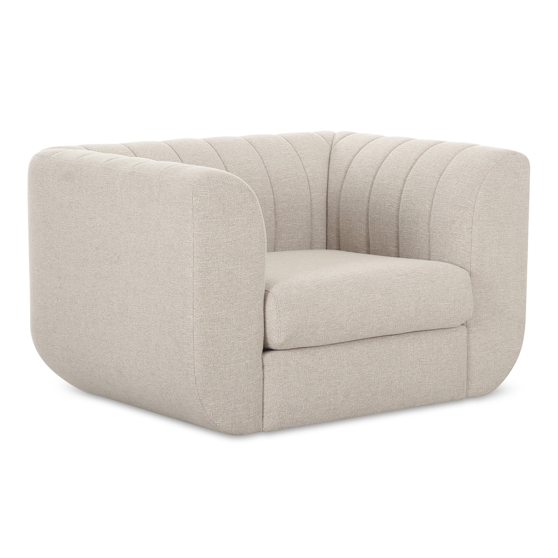 Corbin Lounge Chair, Contemporary Polyester Upholstery, Channel Detailing, Beige