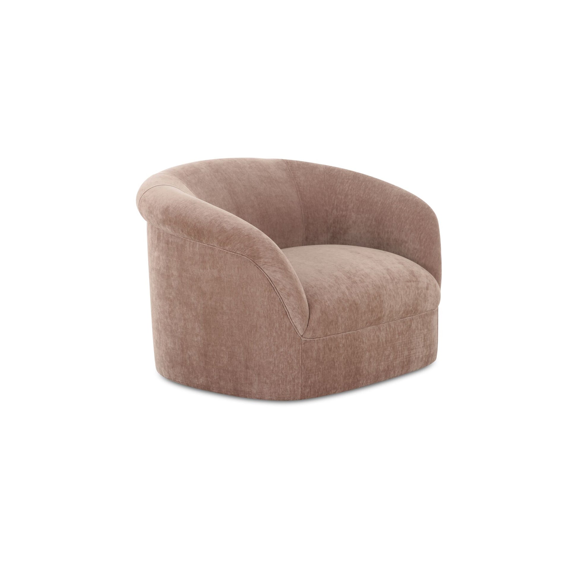 Isaac Lounge Chair, Soft Velvet Upholstery, Rolled Arm Design, Blush Pink