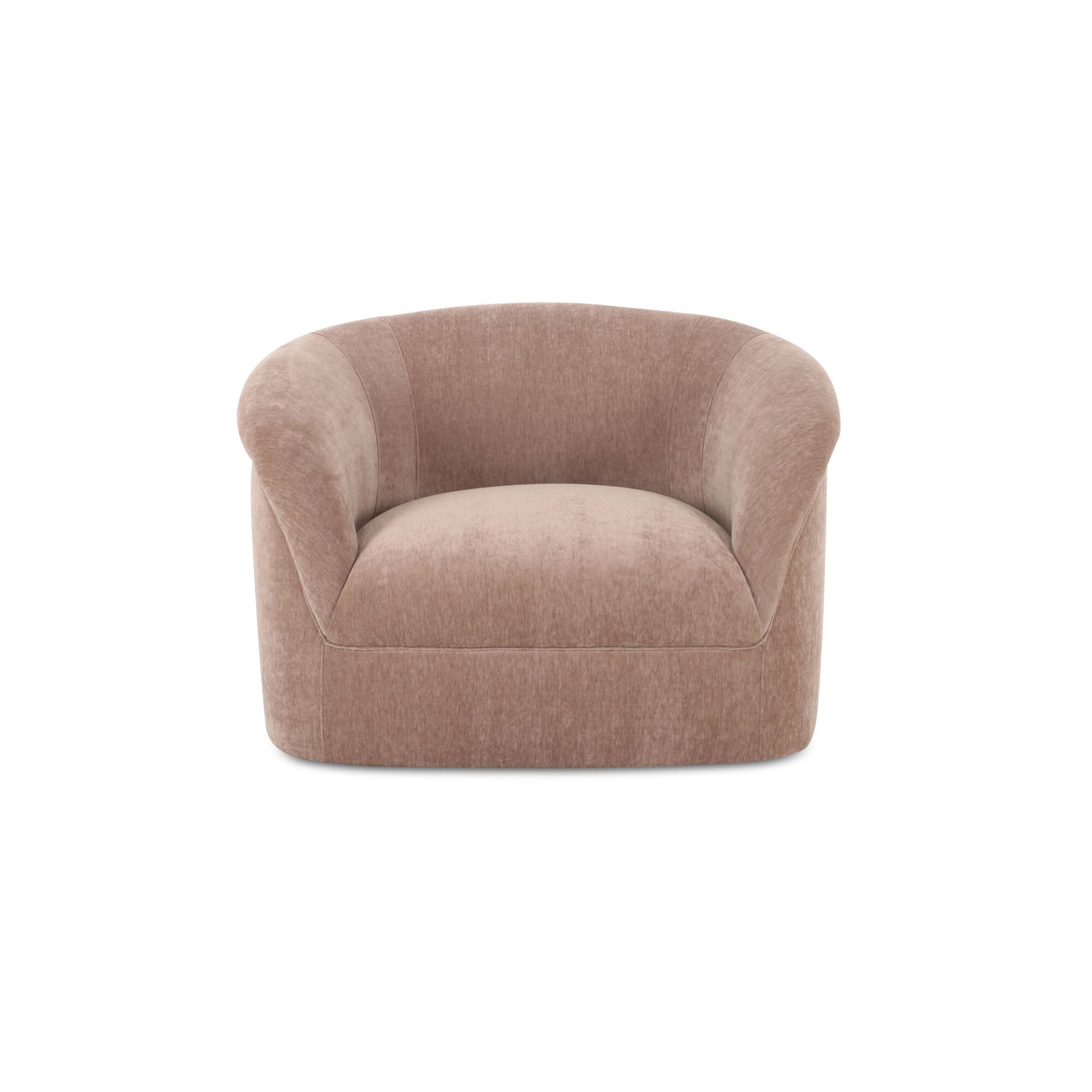Isaac Lounge Chair, Soft Velvet Upholstery, Rolled Arm Design, Blush Pink