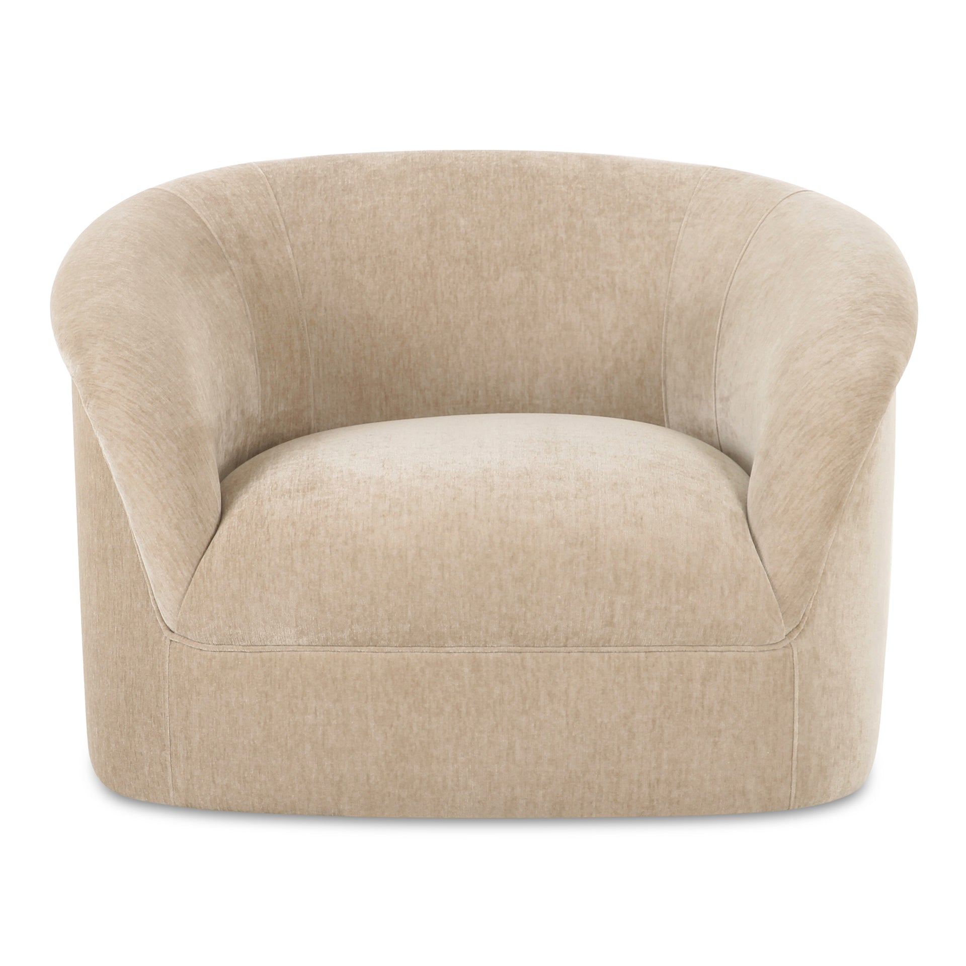 Isaac Lounge Chair, Soft Velvet Upholstery, Rolled Arm Design, Beige