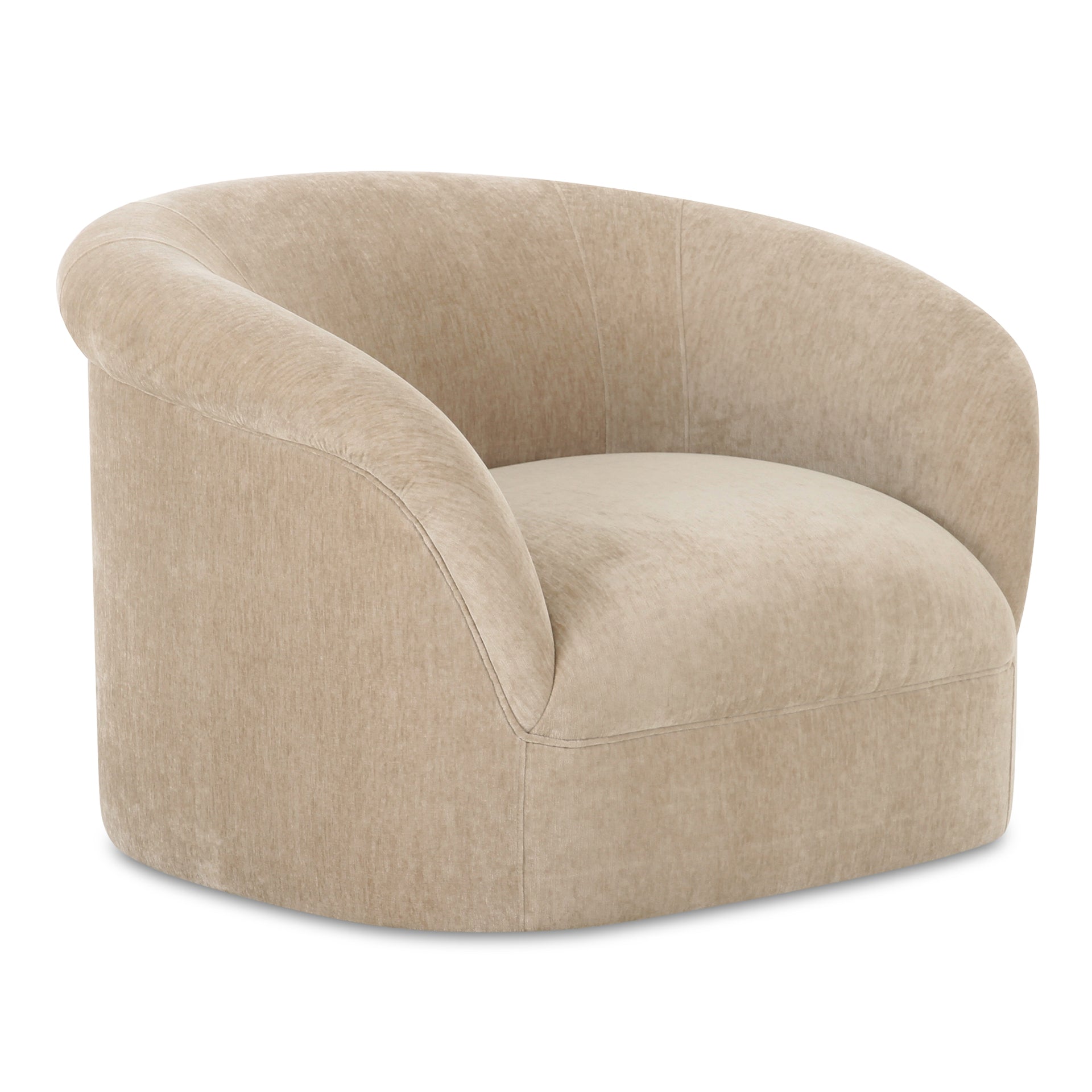 Isaac Lounge Chair, Soft Velvet Upholstery, Rolled Arm Design, Beige