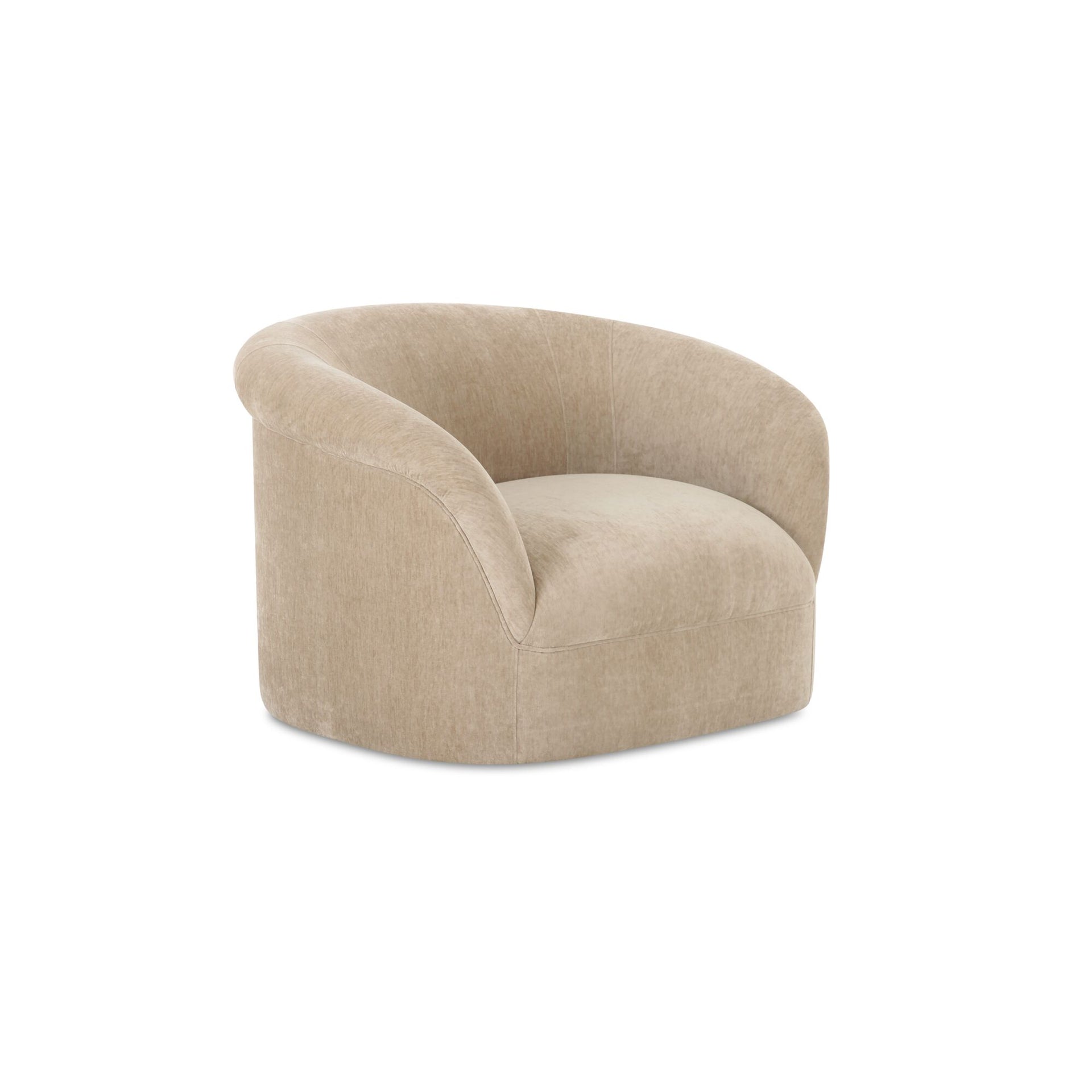 Isaac Lounge Chair, Soft Velvet Upholstery, Rolled Arm Design, Beige