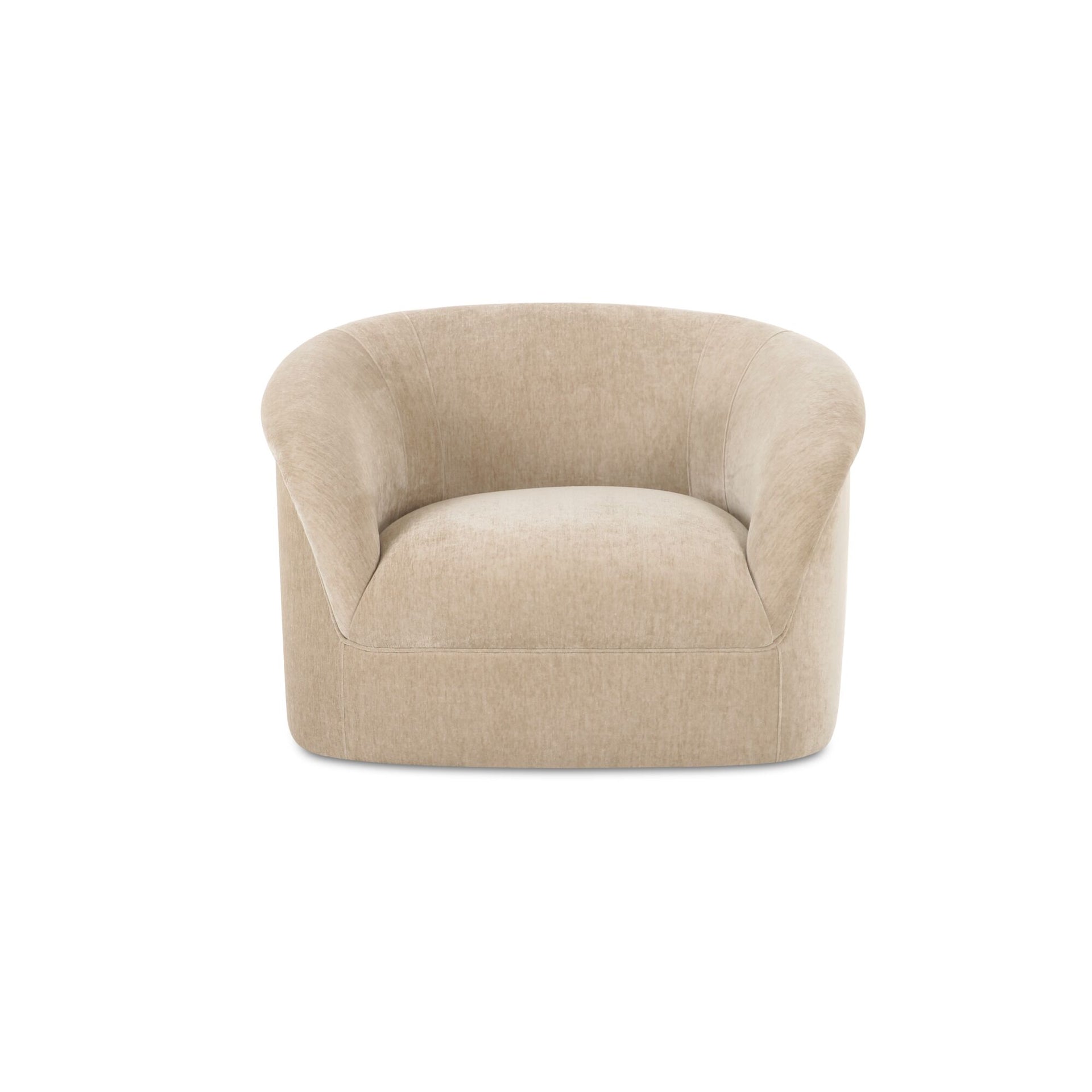 Isaac Lounge Chair, Soft Velvet Upholstery, Rolled Arm Design, Beige