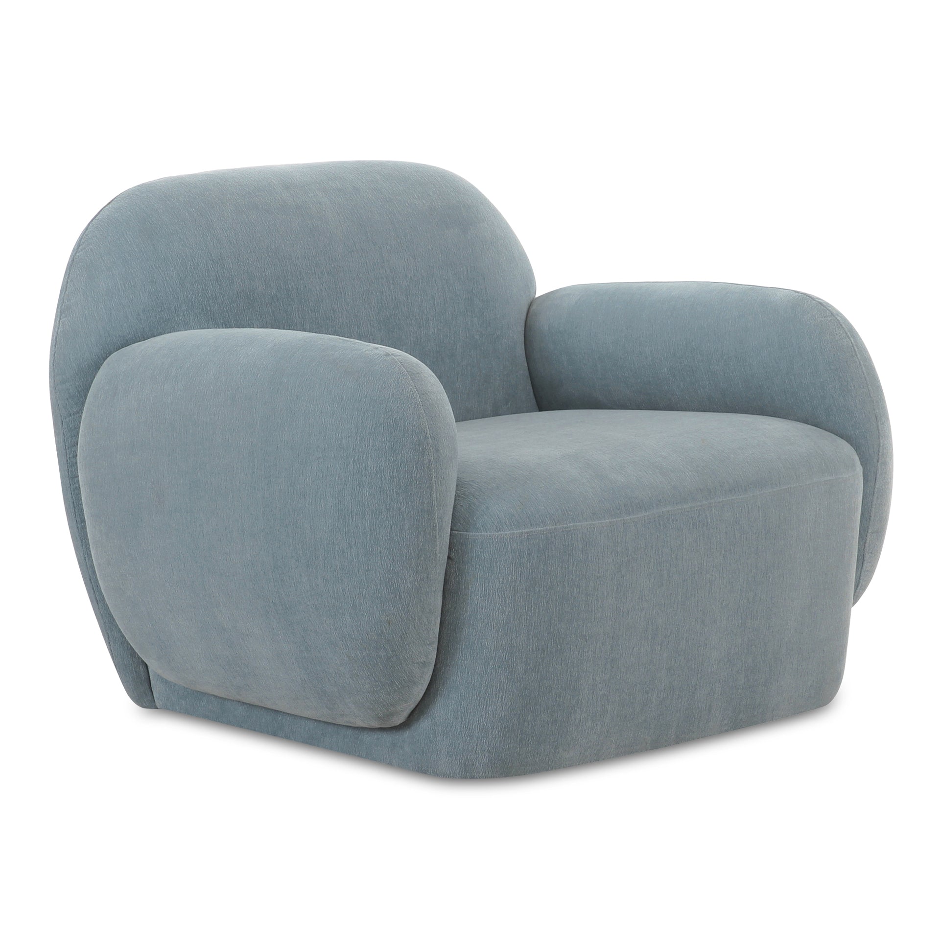 Elwood Lounge Chair, Contemporary Low-Profile, Boucle Fabric, Light Blue