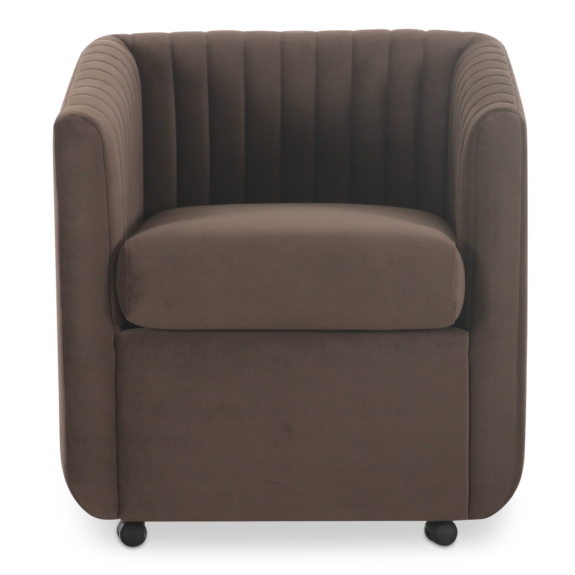 Mehta Rolling Dining Chair, Contemporary Velvet with Channel Detailing, Brown