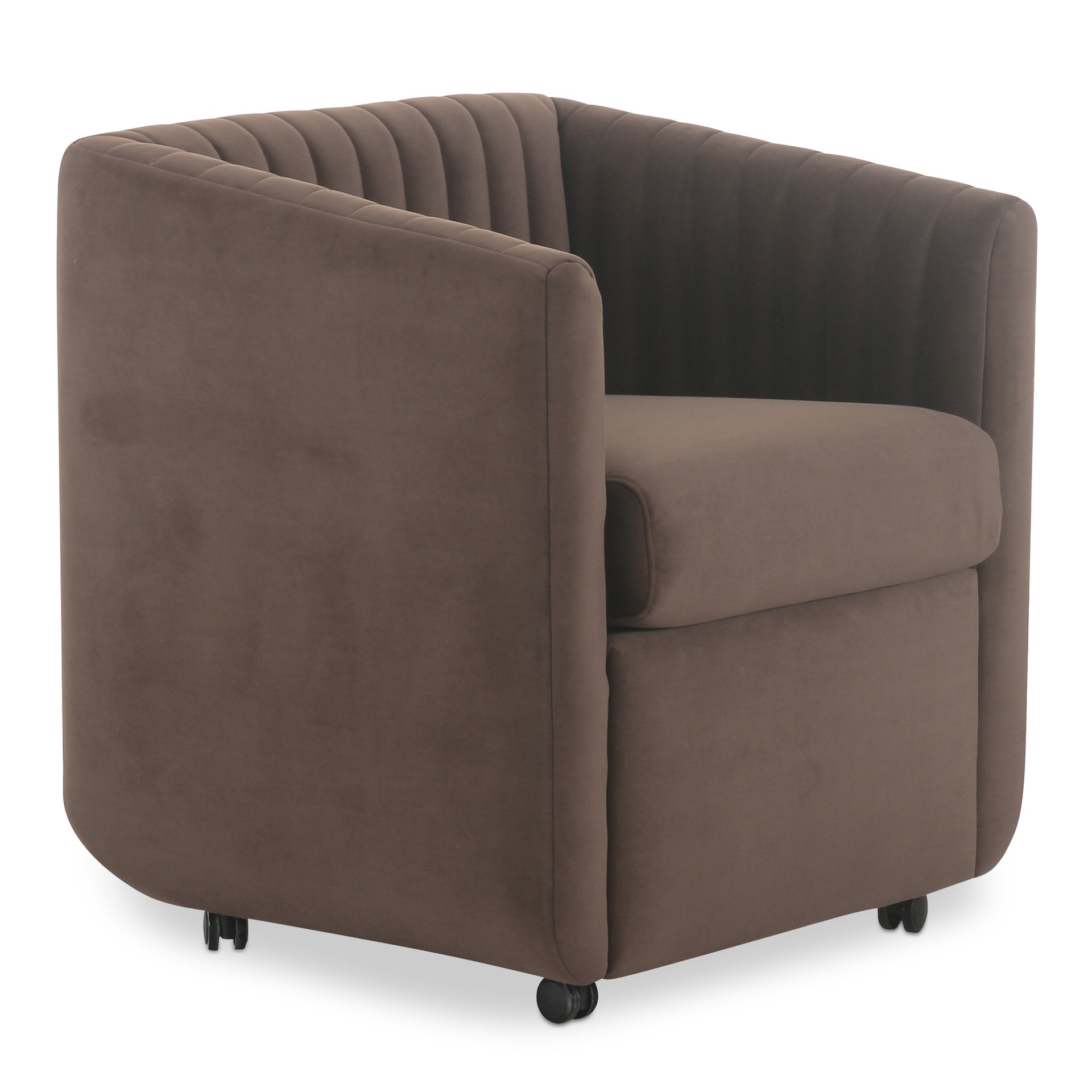 Mehta Rolling Dining Chair, Contemporary Velvet with Channel Detailing, Brown