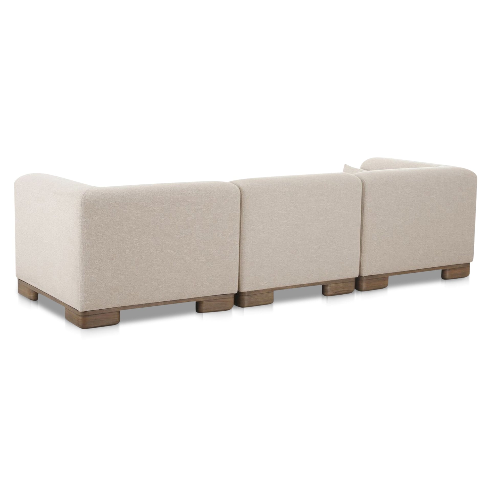 Quinlan Modular Sectional Sofa, 4-Seater, Upholstered Performance Fabric, Foam and Feather-Filled Cushions, Oak Veneer Base, Oatmeal