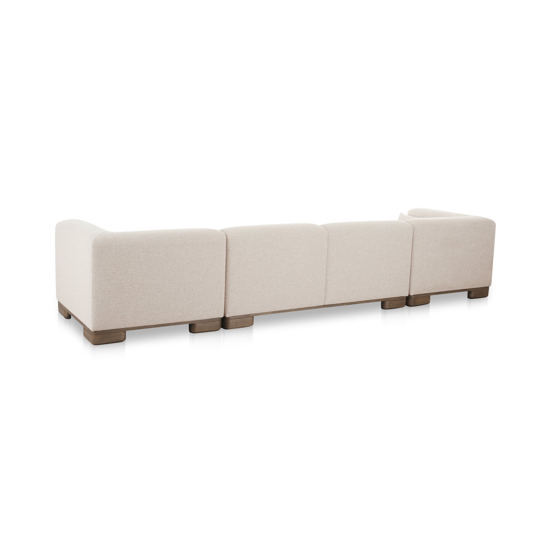 Quinlan Modular Sectional Sofa, 4-Seater, Upholstered Performance Fabric, Foam and Feather-Filled Cushions, Oak Veneer Base, Oatmeal