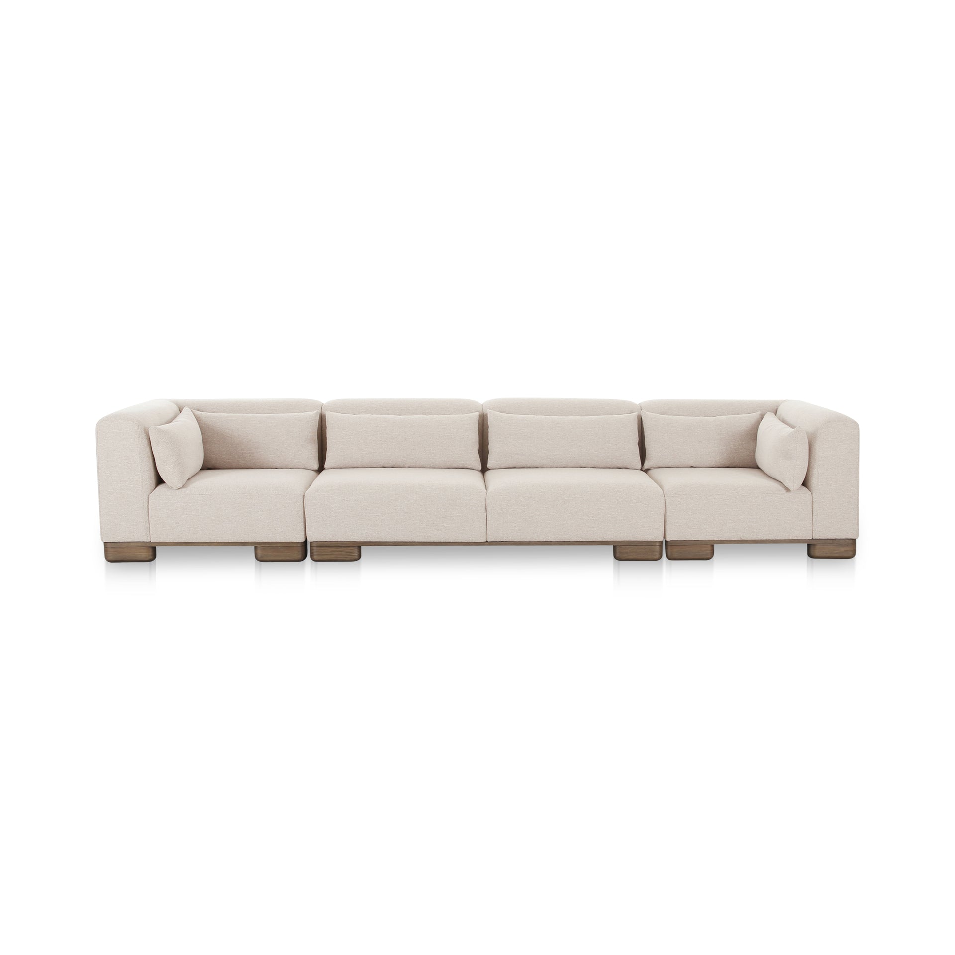 Quinlan Modular Sectional Sofa, 4-Seater, Upholstered Performance Fabric, Foam and Feather-Filled Cushions, Oak Veneer Base, Oatmeal