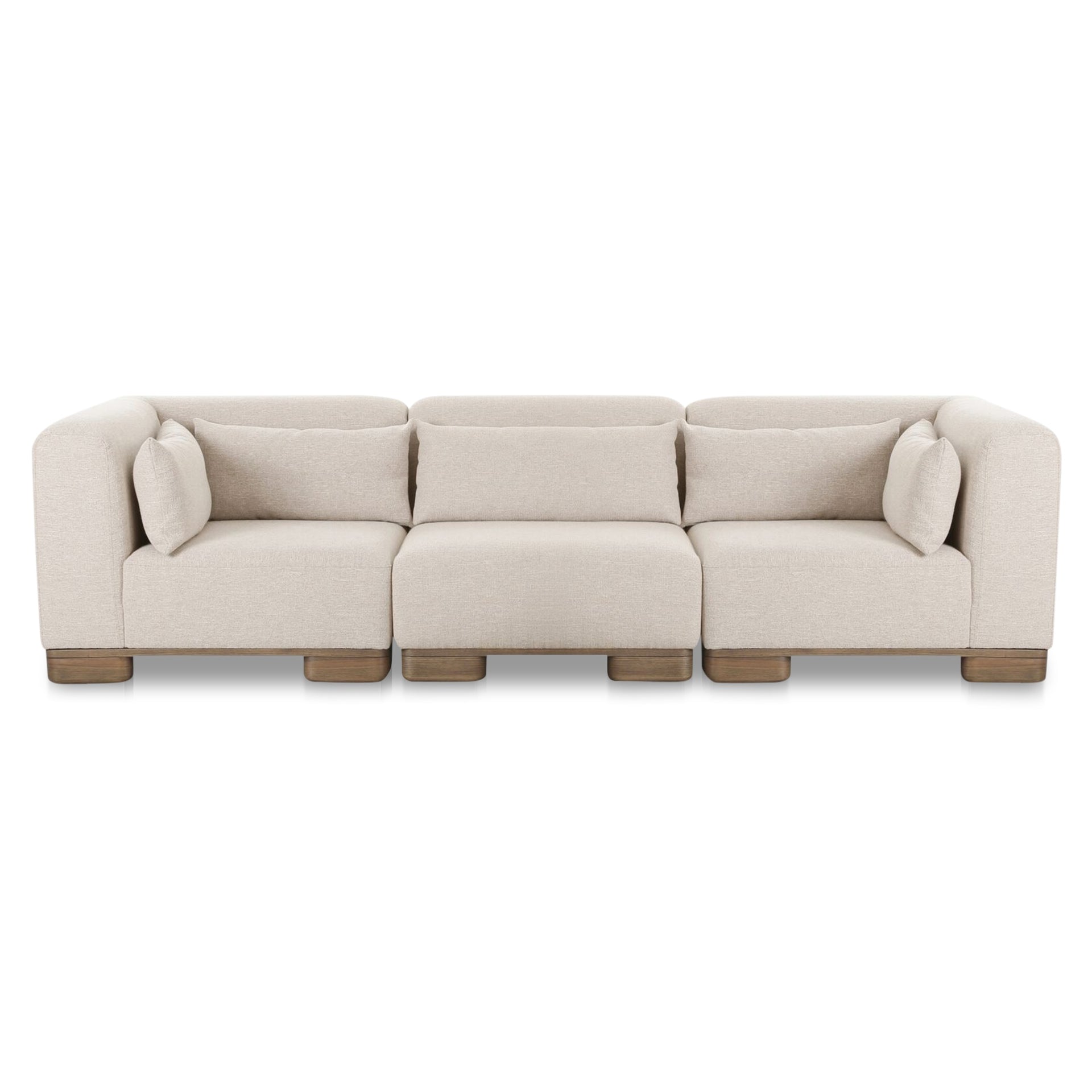 Quinlan Modular Sectional Sofa, 4-Seater, Upholstered Performance Fabric, Foam and Feather-Filled Cushions, Oak Veneer Base, Oatmeal